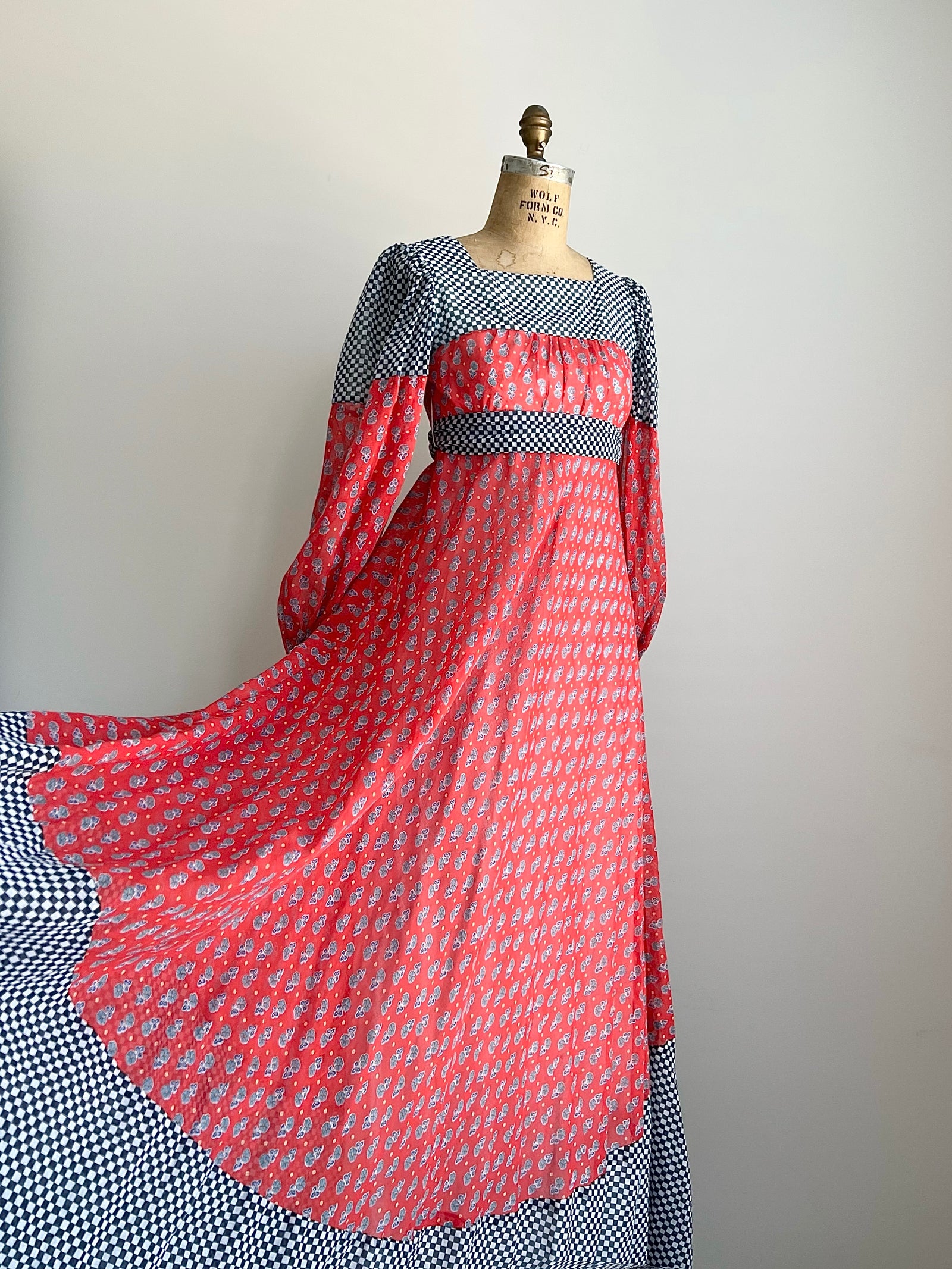 1970s Kati at Laura Phillips Flowy Maxi Dress with Balloon Sleeves S/M