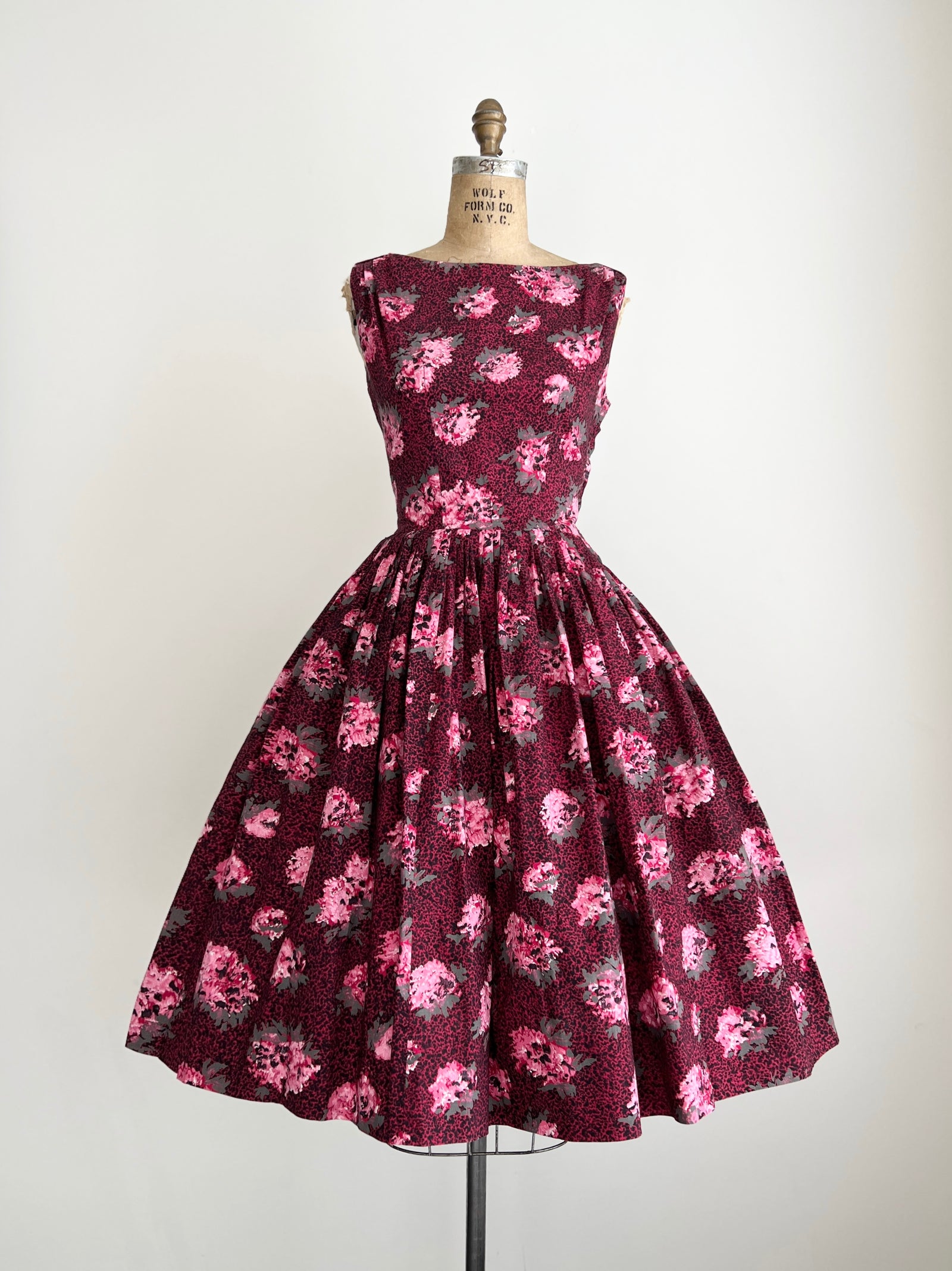 1950s Miss Brooks of New York Cotton Floral Red Dress