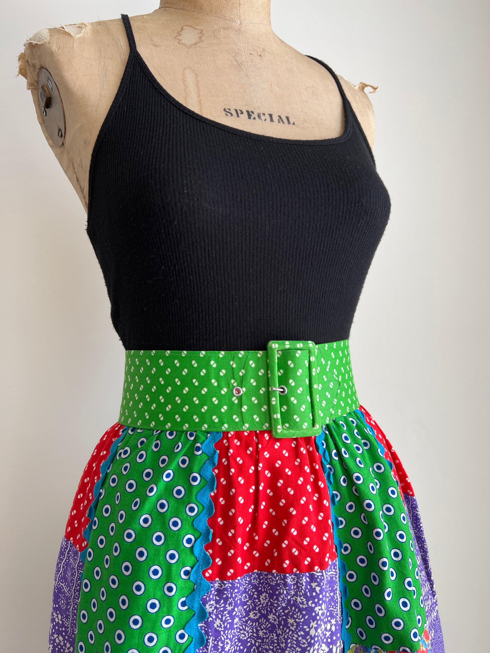 1970s Patchwork Maxi Skirt with Belt