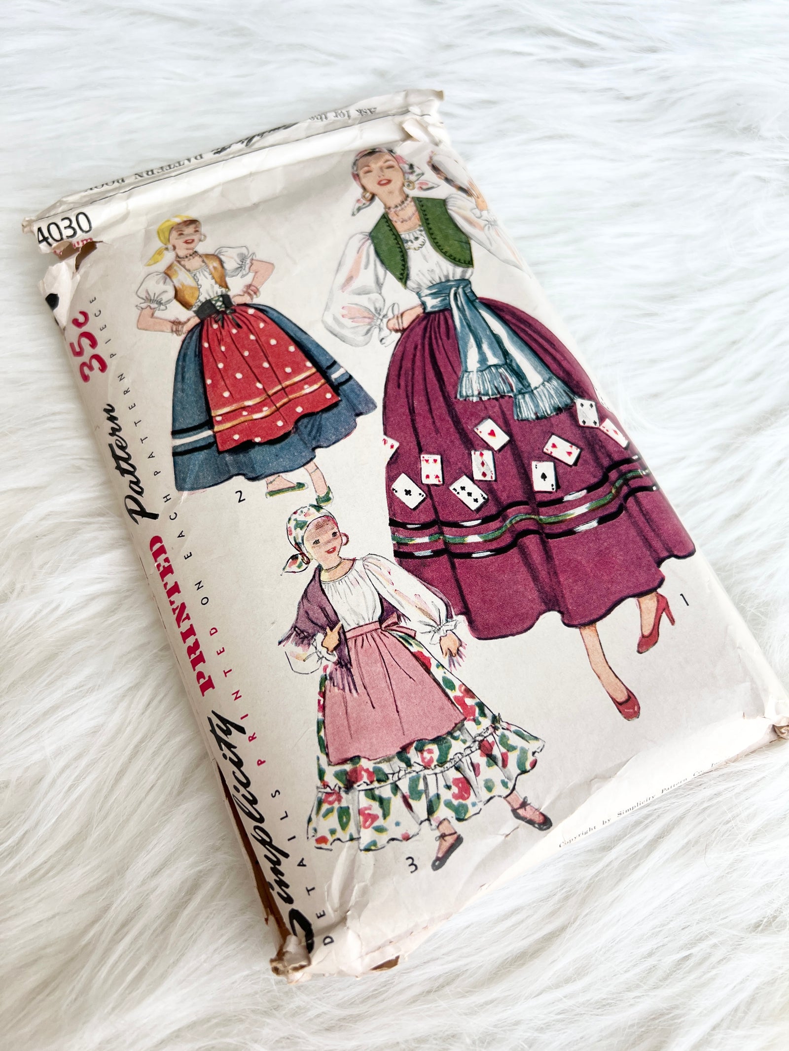 RARE Vintage 1952 Simplicity 4030 Women’s Gypsy Costume Sewing Pattern - Size Medium Bust 34”-36”- Complete