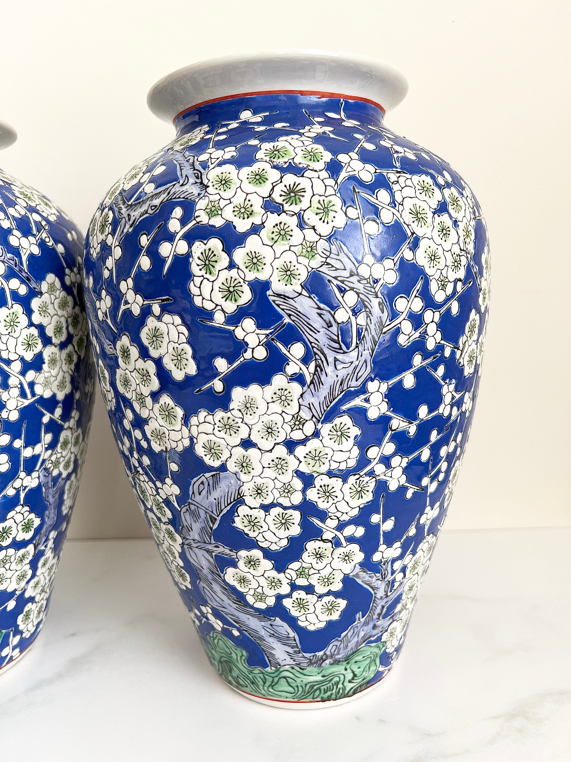 A Pair of Vintage 1980s Handcrafted Asian Vase
