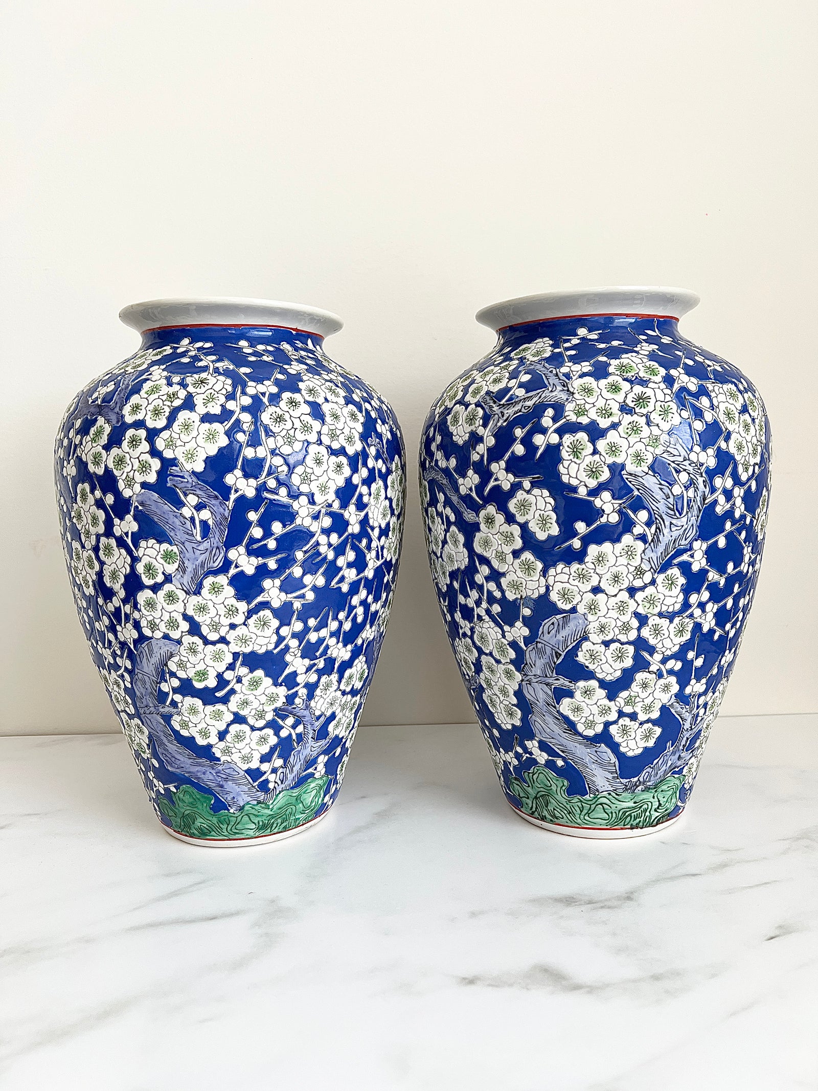 A Pair of Vintage 1980s Handcrafted Asian Vase