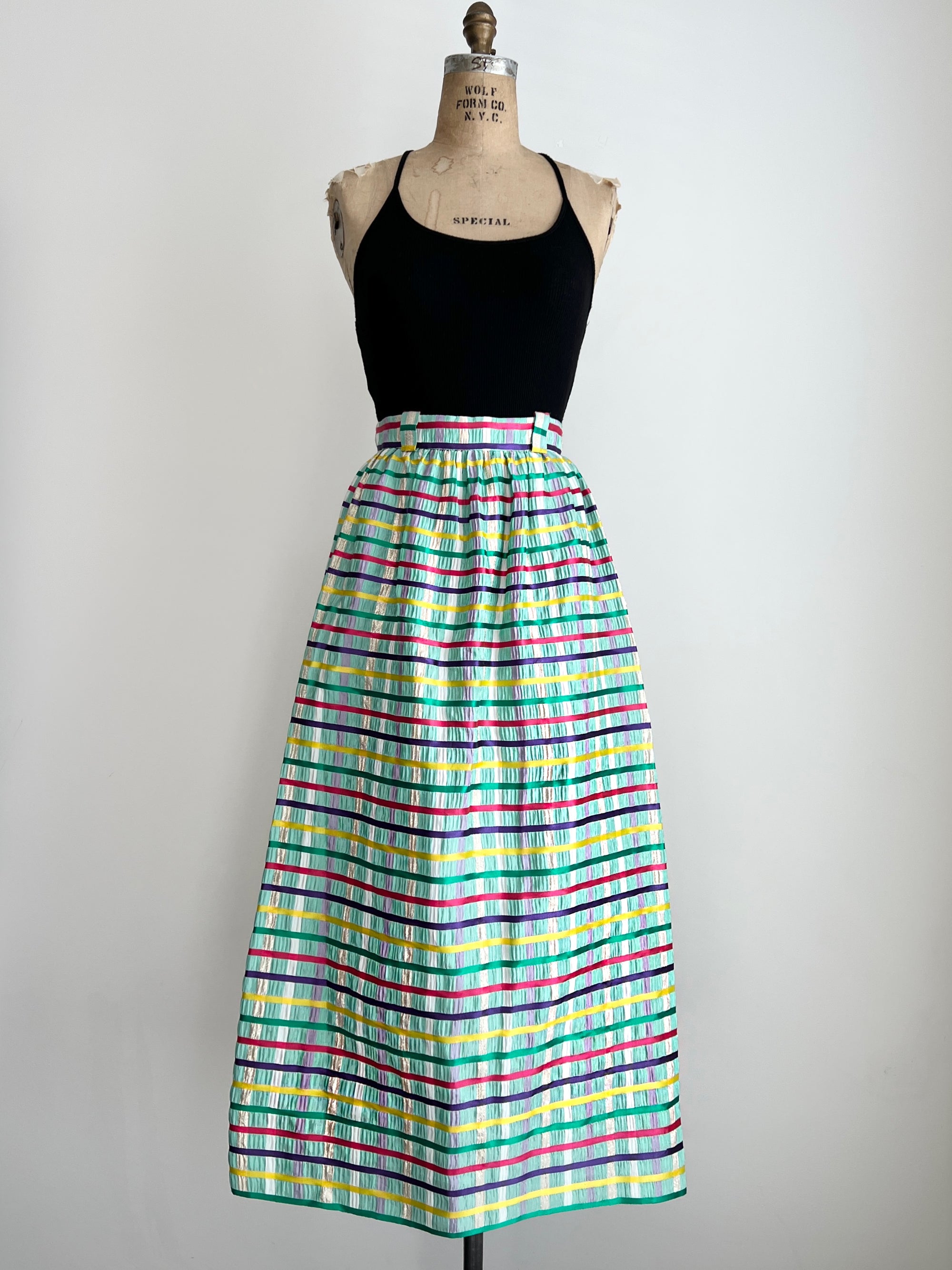 1960s Minty Multi-Striped Long Skirt