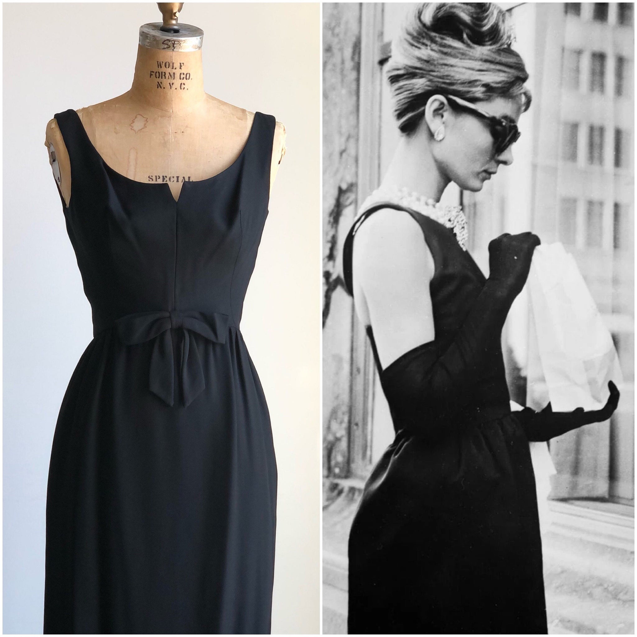 1950s Vintage Black Dress with Bow Audrey Hepburn Inspired SMALL - Maiden Posh 1950s Vintage Black Dress with Bow Audrey Hepburn Inspired SMALL - Maiden Posh