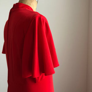 1970s Vintage Red Valentines Flutter Sleeve Maxi Long Dress LARGE