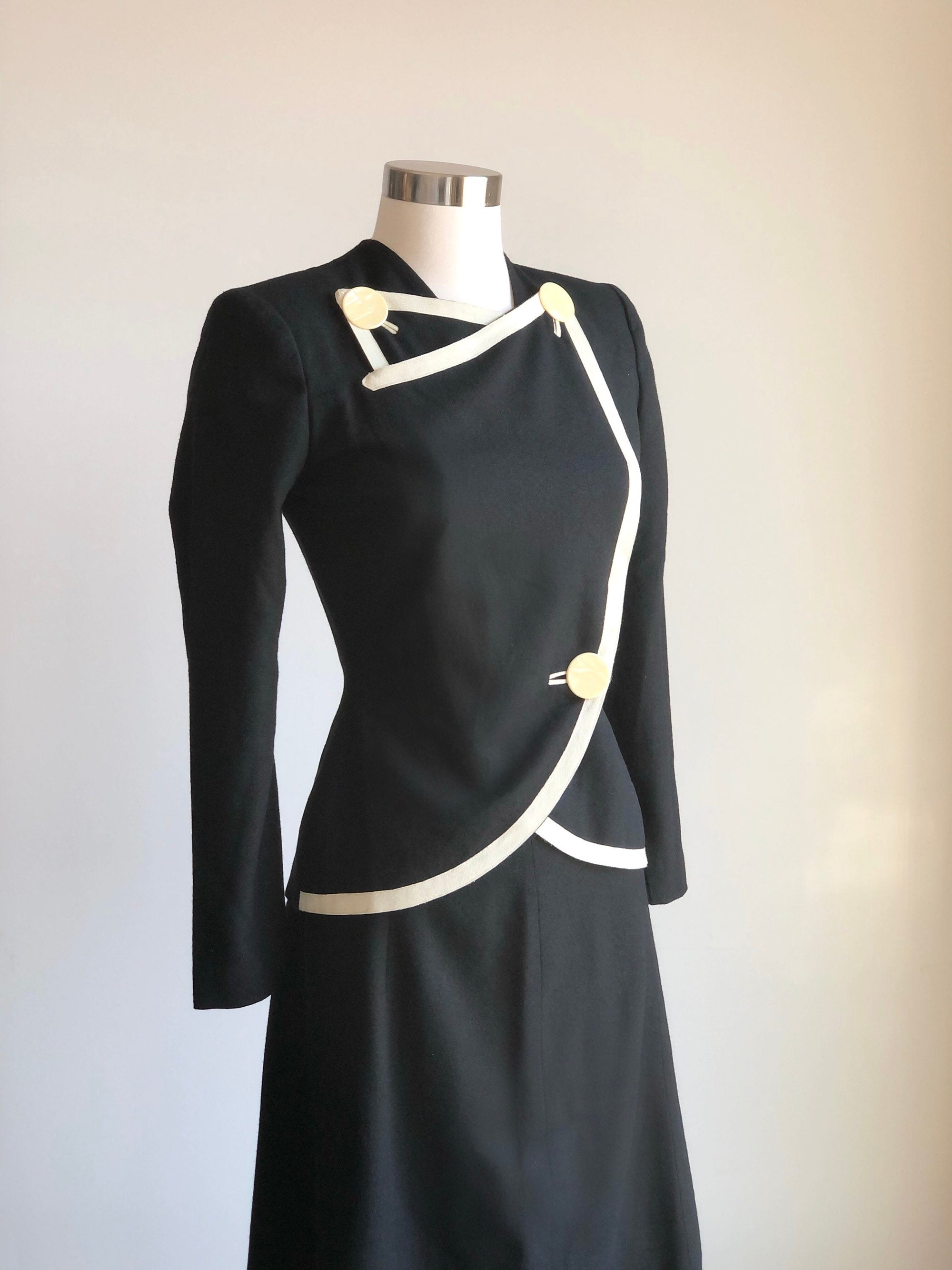 1940s Original Letty Doyle Black and White Wool Suit XS