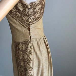 1960s Gold Goddess Beaded Lurex Gown MEDIUM