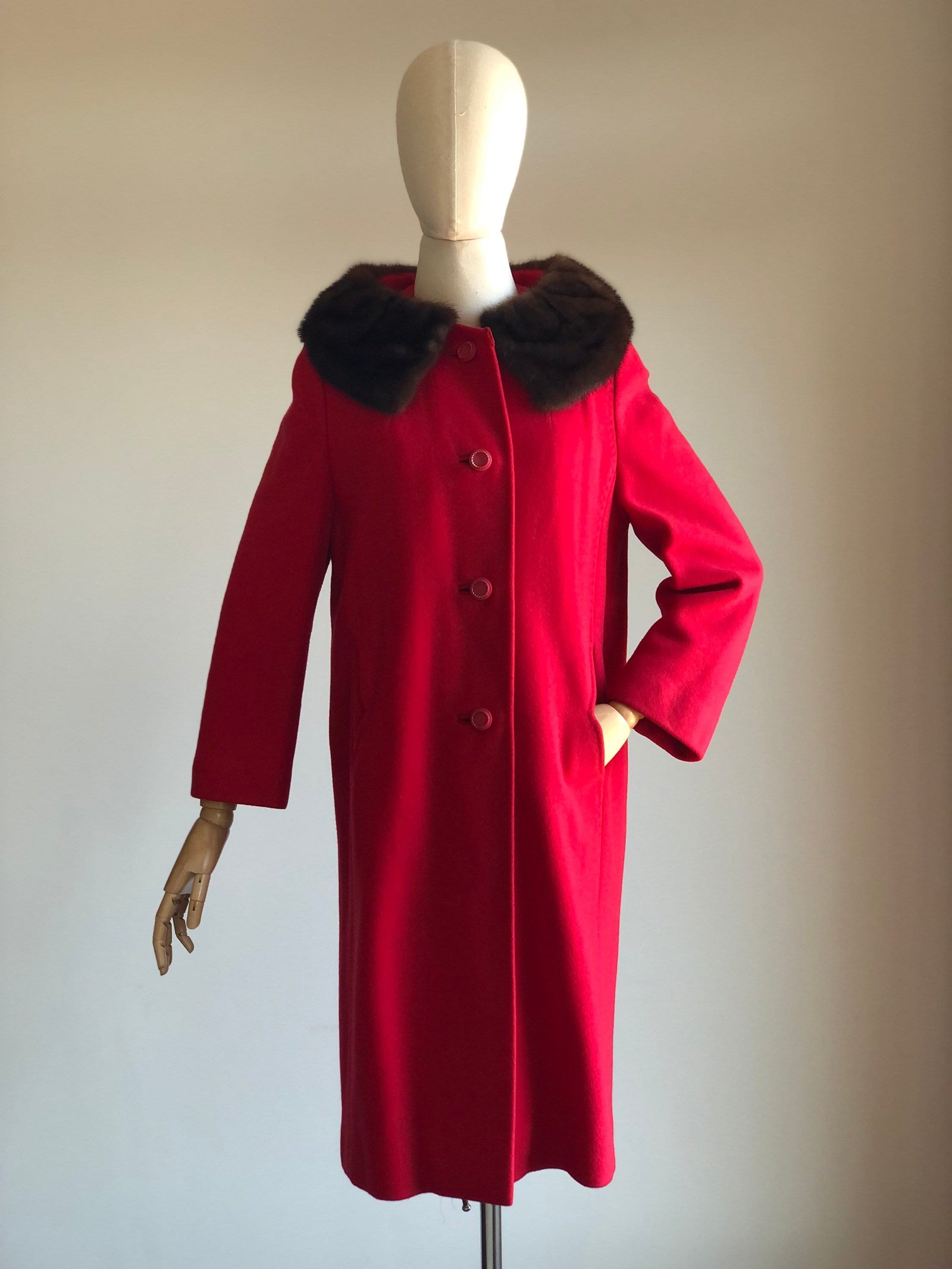 1950s Red Coat 100% Mongolian Cashmere Coat S/M/L