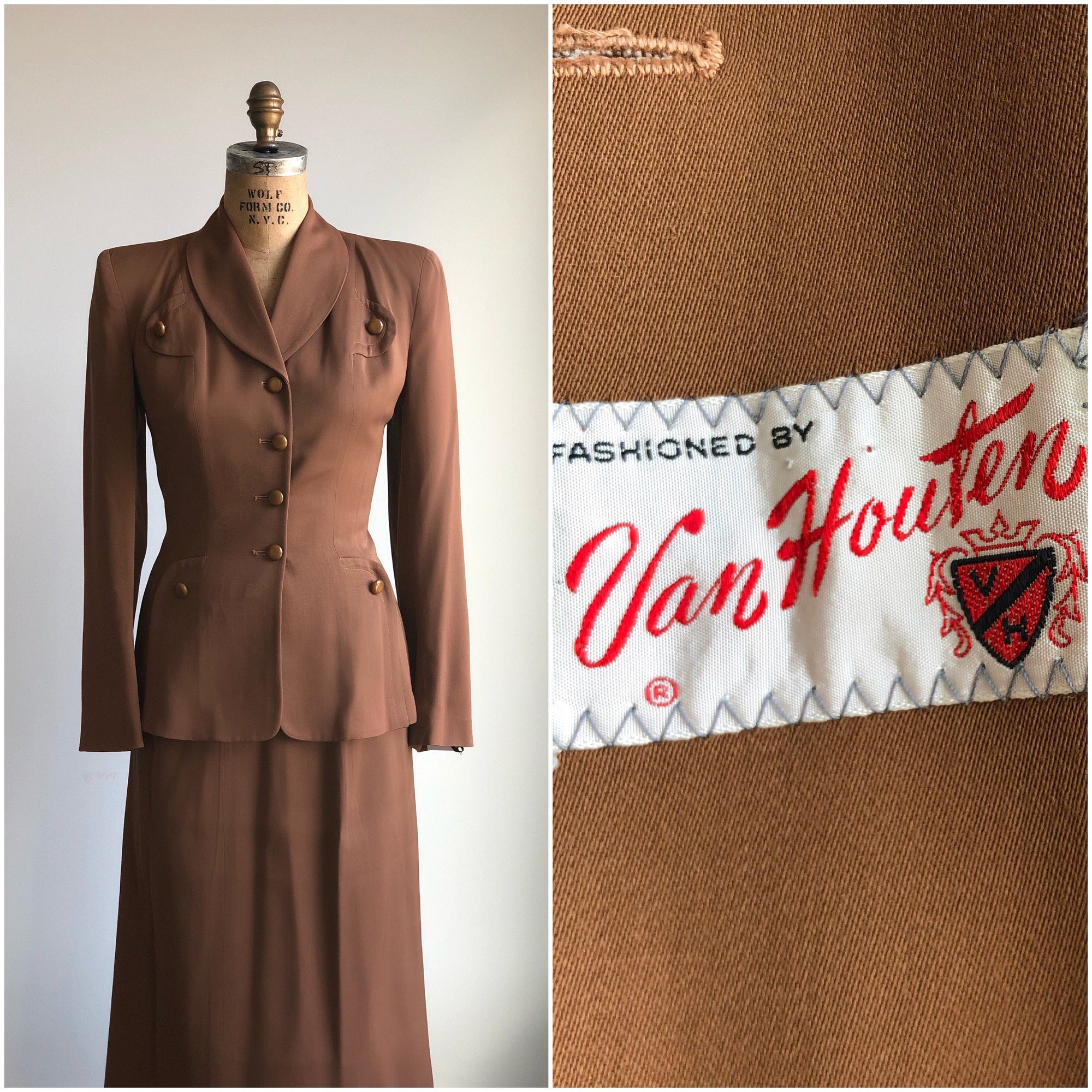 1940s Van Houten Terracotta Brown Suit Fantastic Tailoring SMALL