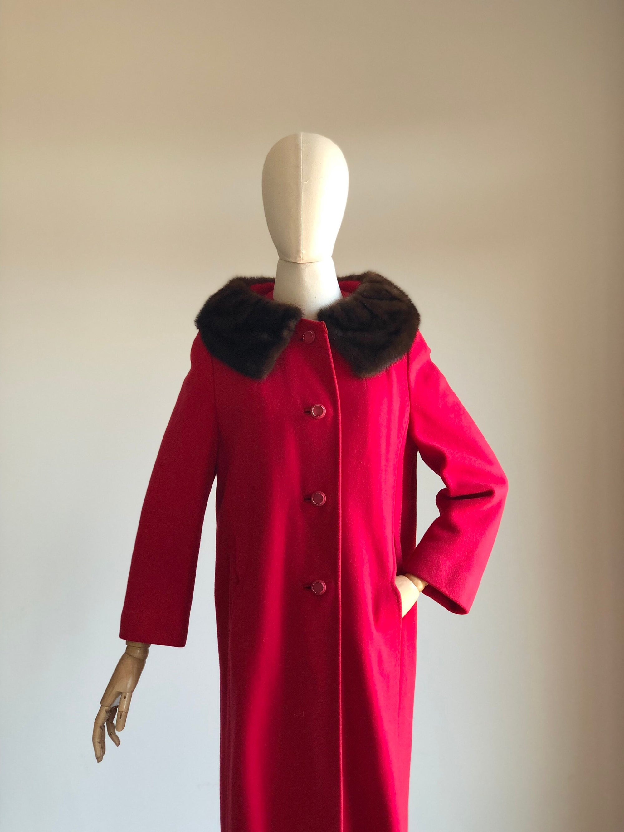 1950s Red Coat 100% Mongolian Cashmere Coat S/M/L