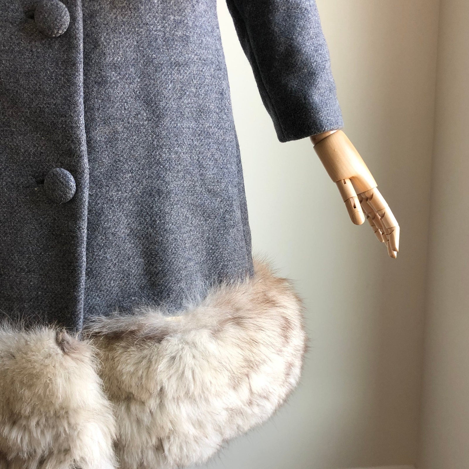 1960s Lilli Ann Coat Thick Wool with Norwegian Fox Fur S/M/L
