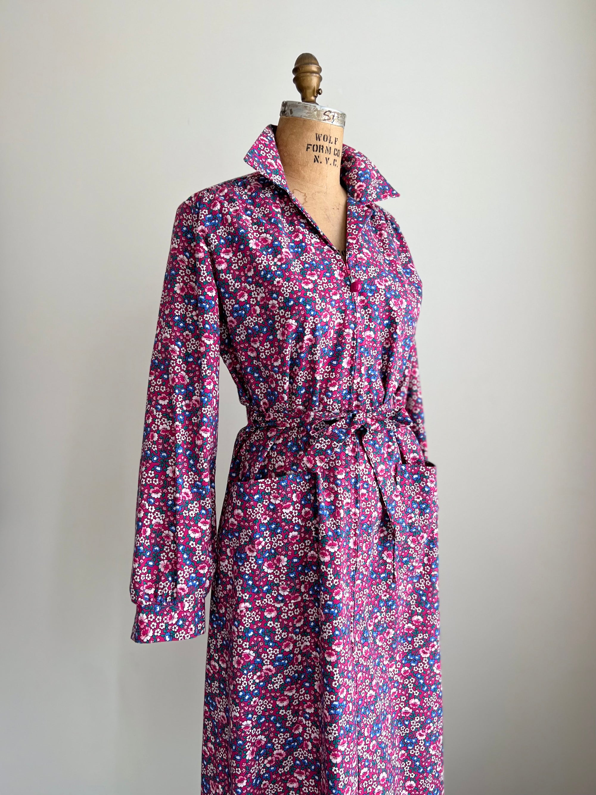 1960s Carolina Maid Floral Garden House Dress L/XL