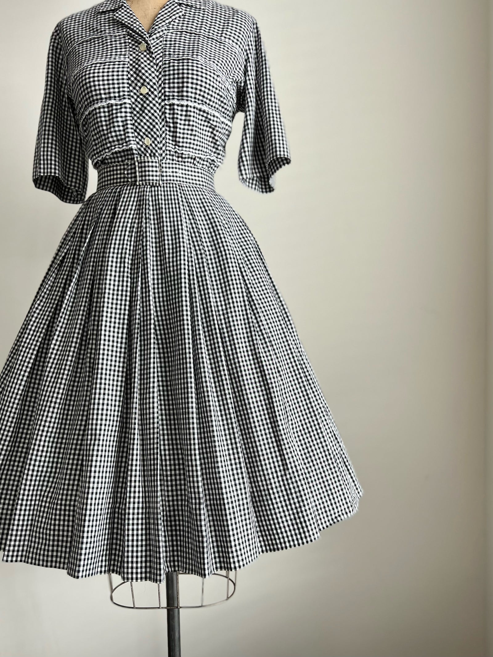 1950s Phyllis of Dallas Black and White Gingham Dress MEDIUM