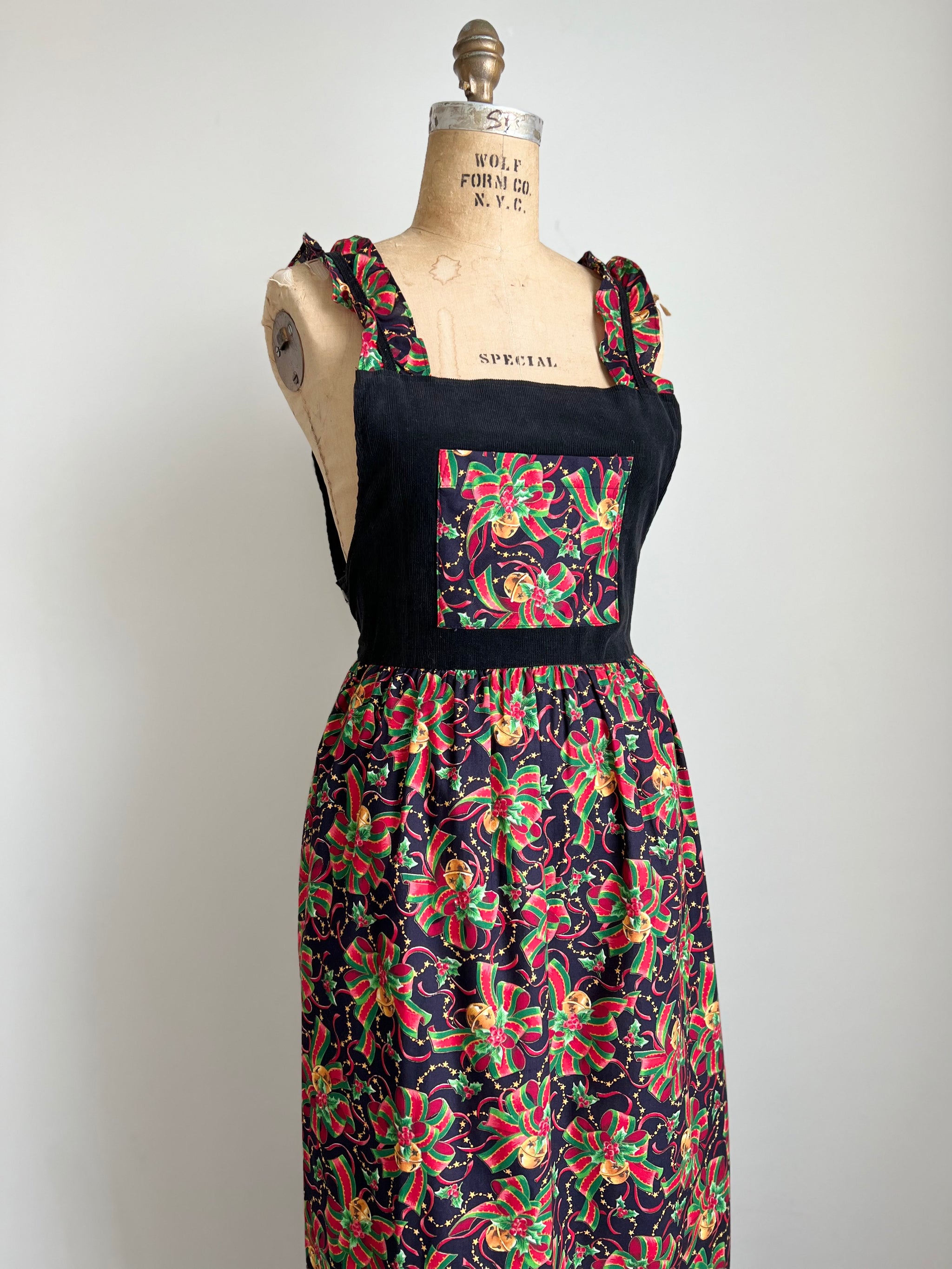 christmas apron dress Christmas Apron Bow Dress- Embroidered and Smocked 2 Piece Dress