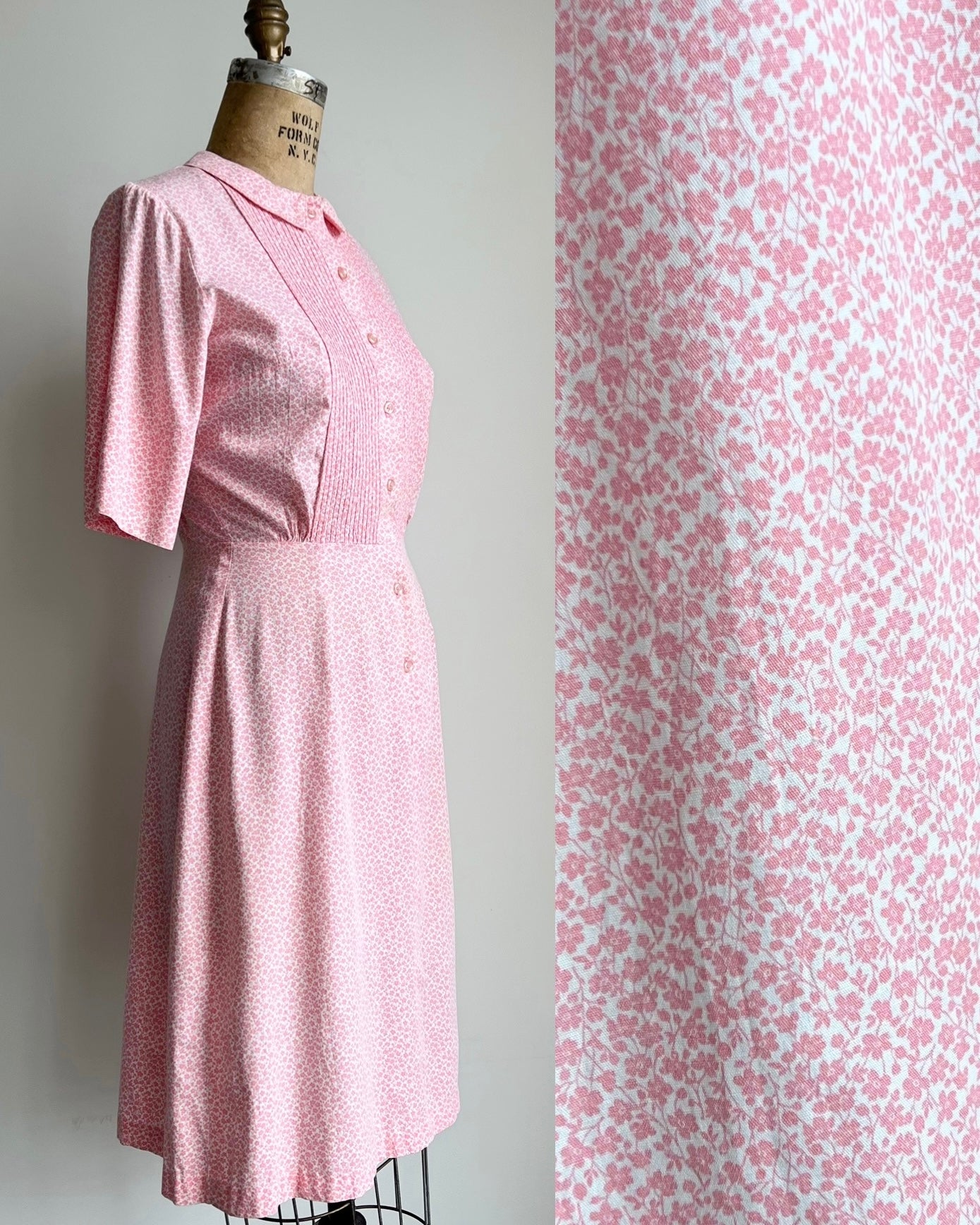 1950s Lady Bird Pink Floral Print Dress MEDIUM
