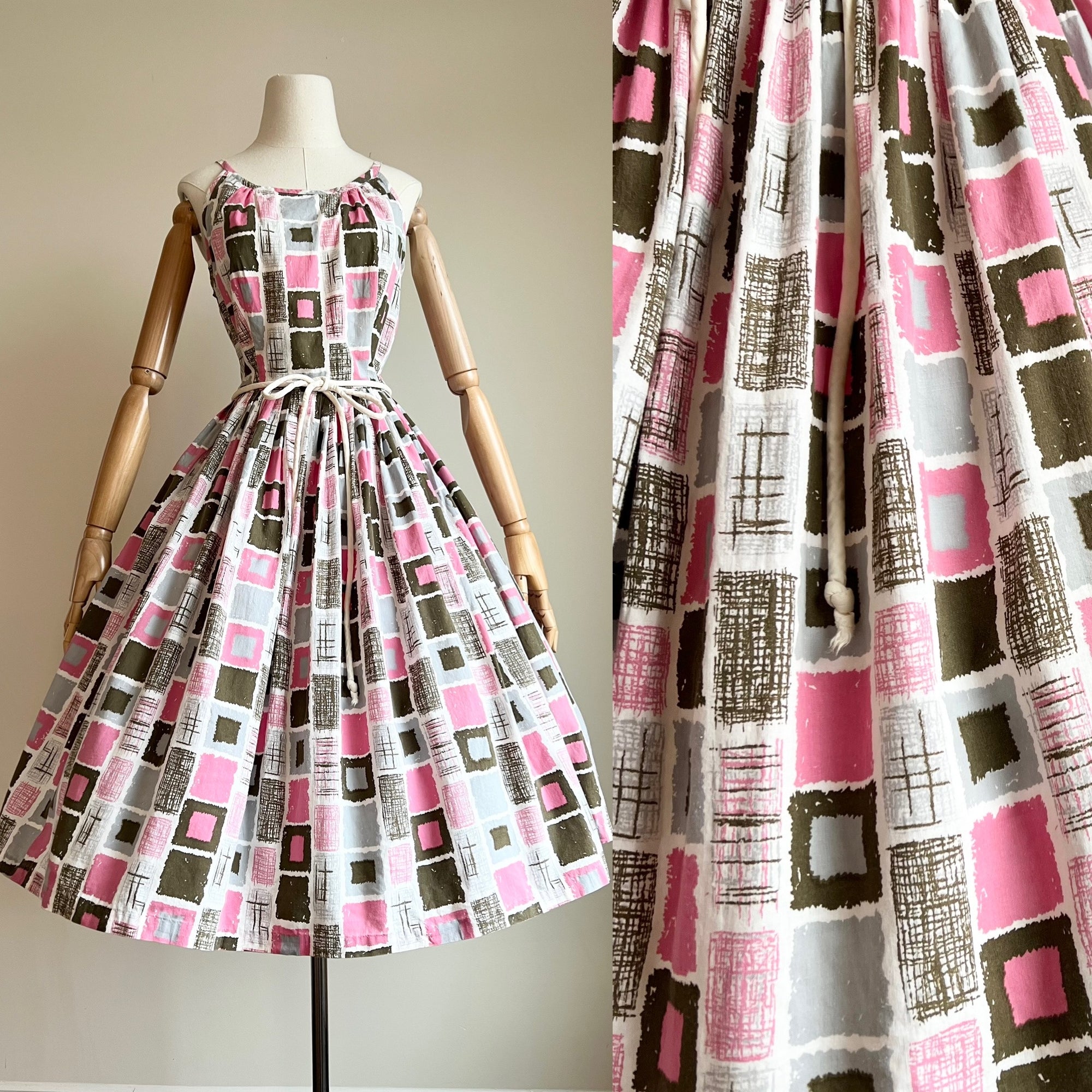 1950s Geometric Pattern Dress MEDIUM