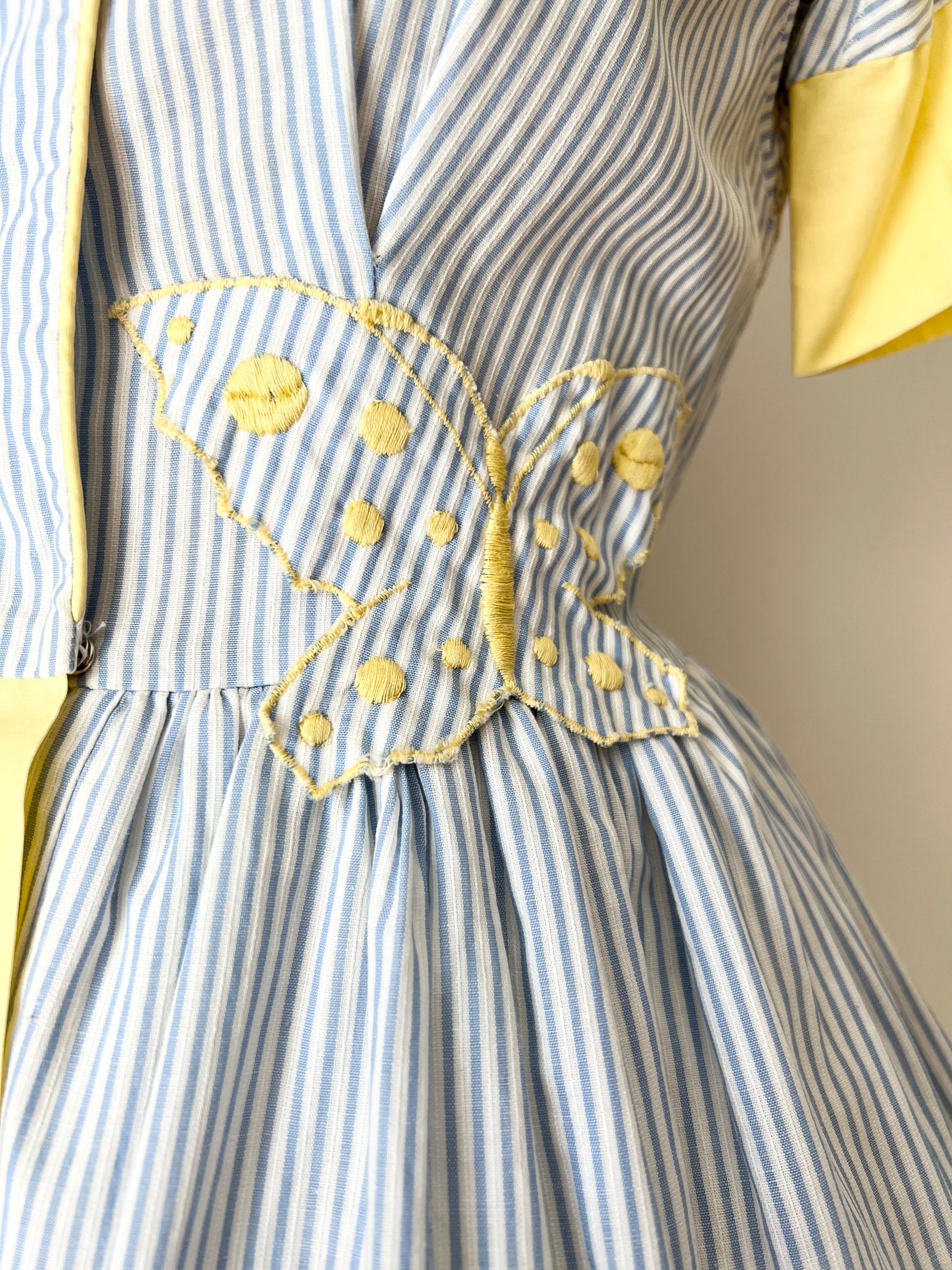1950s Seersucker Butterfly Dress M/L