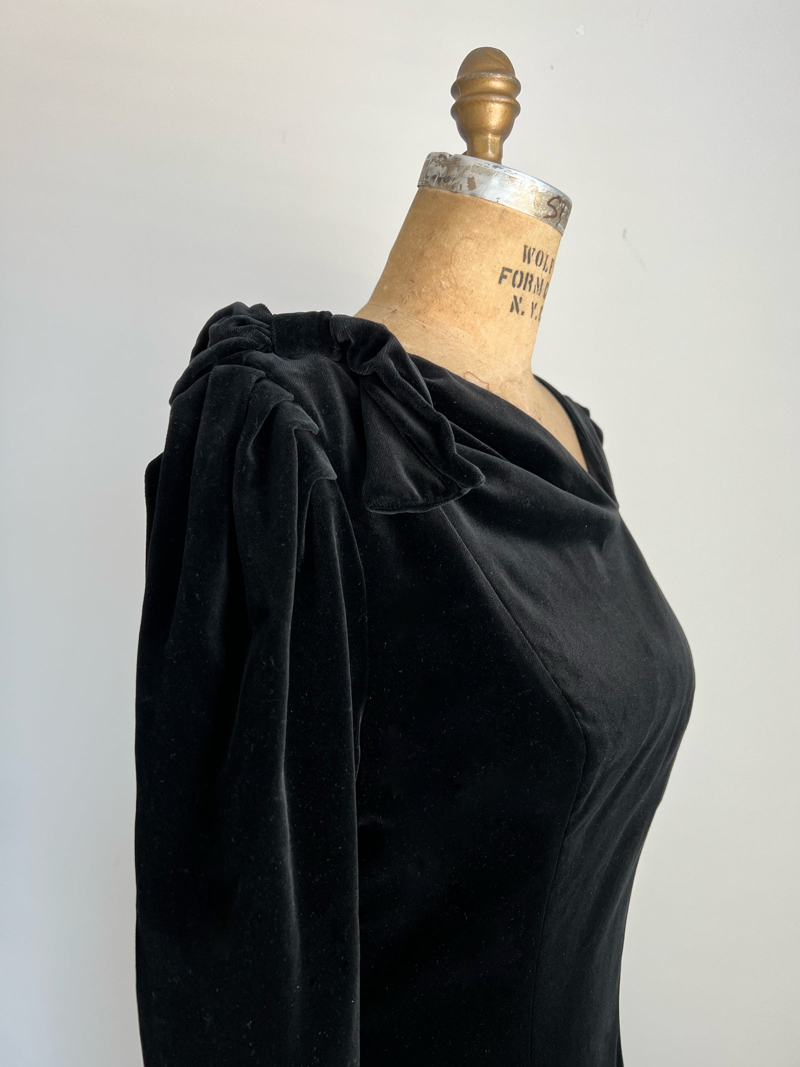 1980s Laura Ashley Velvet Black Gown MEDIUM