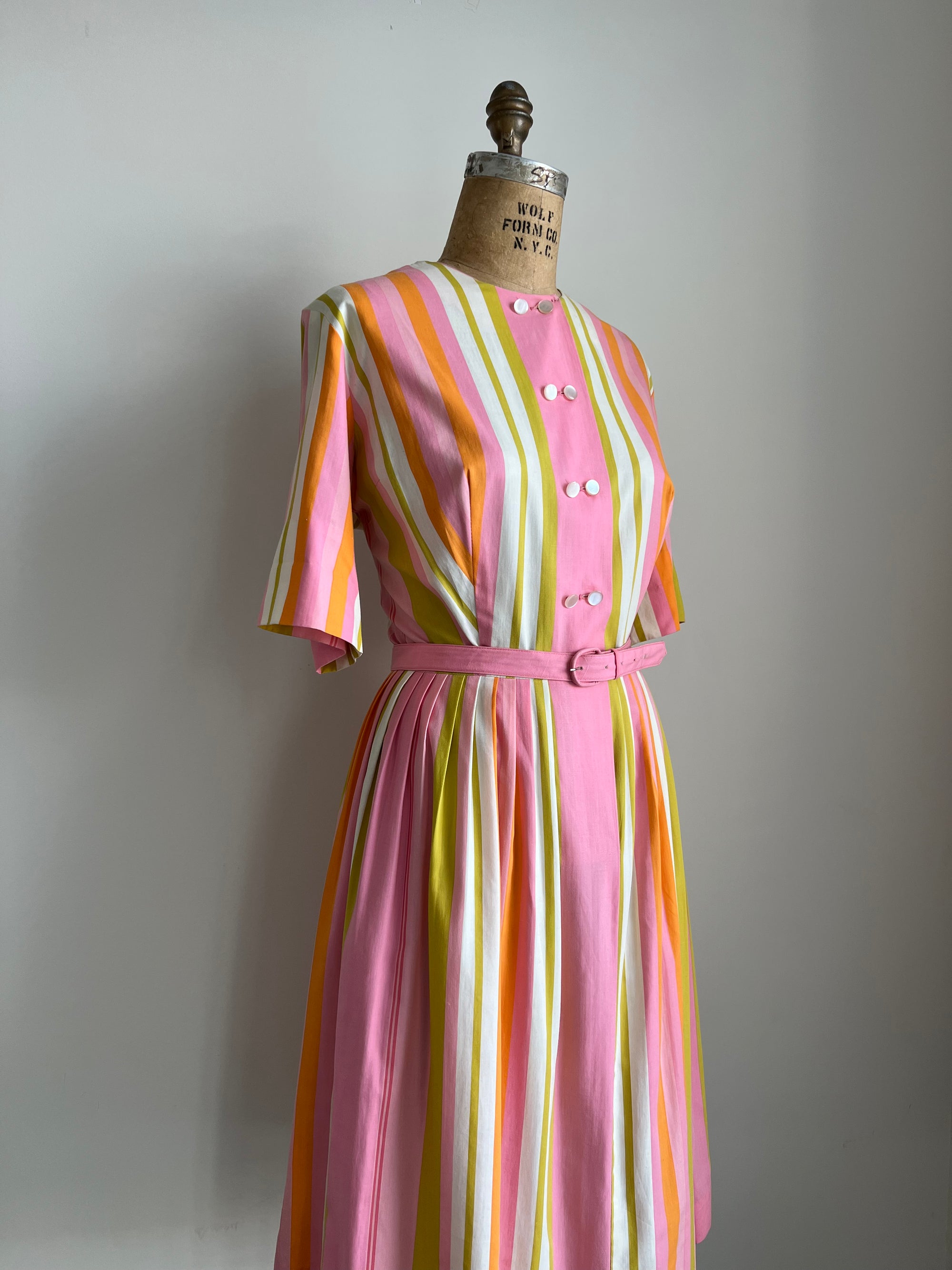1950s Candy Striped Pink Midi Dress L/XL