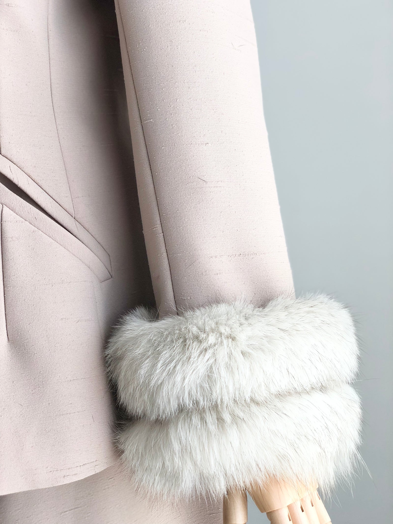 Vintage Lilli Ann Fox Fur Jacket Skirt Suit Set in the Color Antique Beige MEDIUM