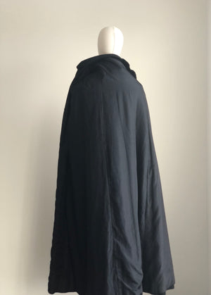 1940s Black Wool Cape with Gold Appliqué Shoulders ONE SIZE