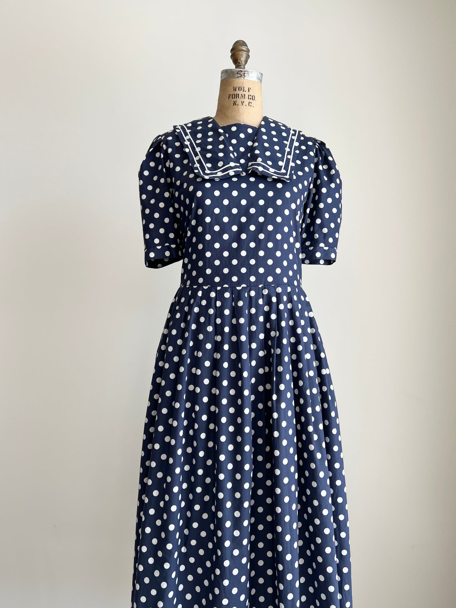 1980s Vintage Laura Ashley Polka Dot Maxi Sailor Dress MEDIUM