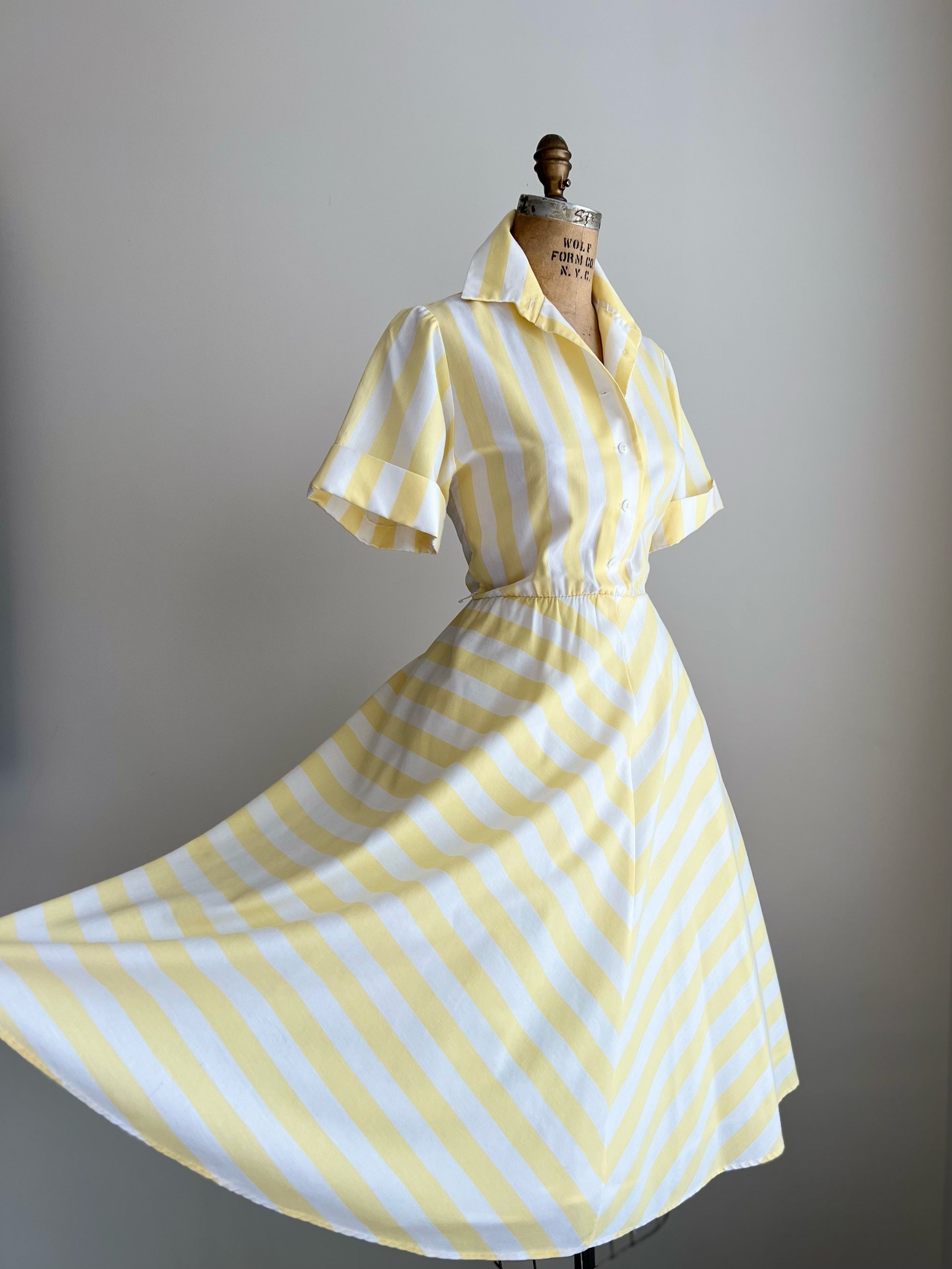 1980s Candy Striped Yellow and White Dress M/L