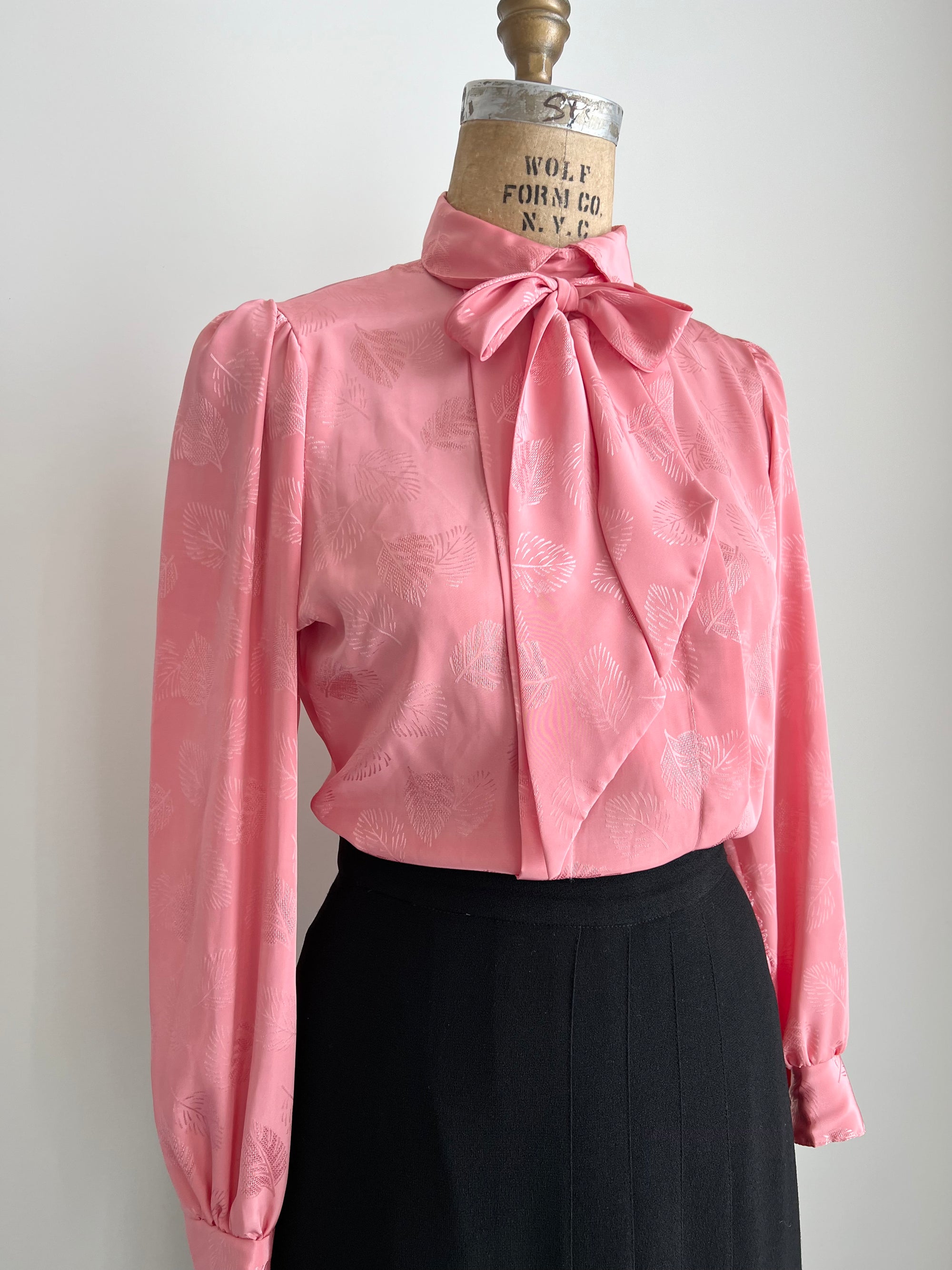 1980s Pink Leaf Etched Blouse Size 6