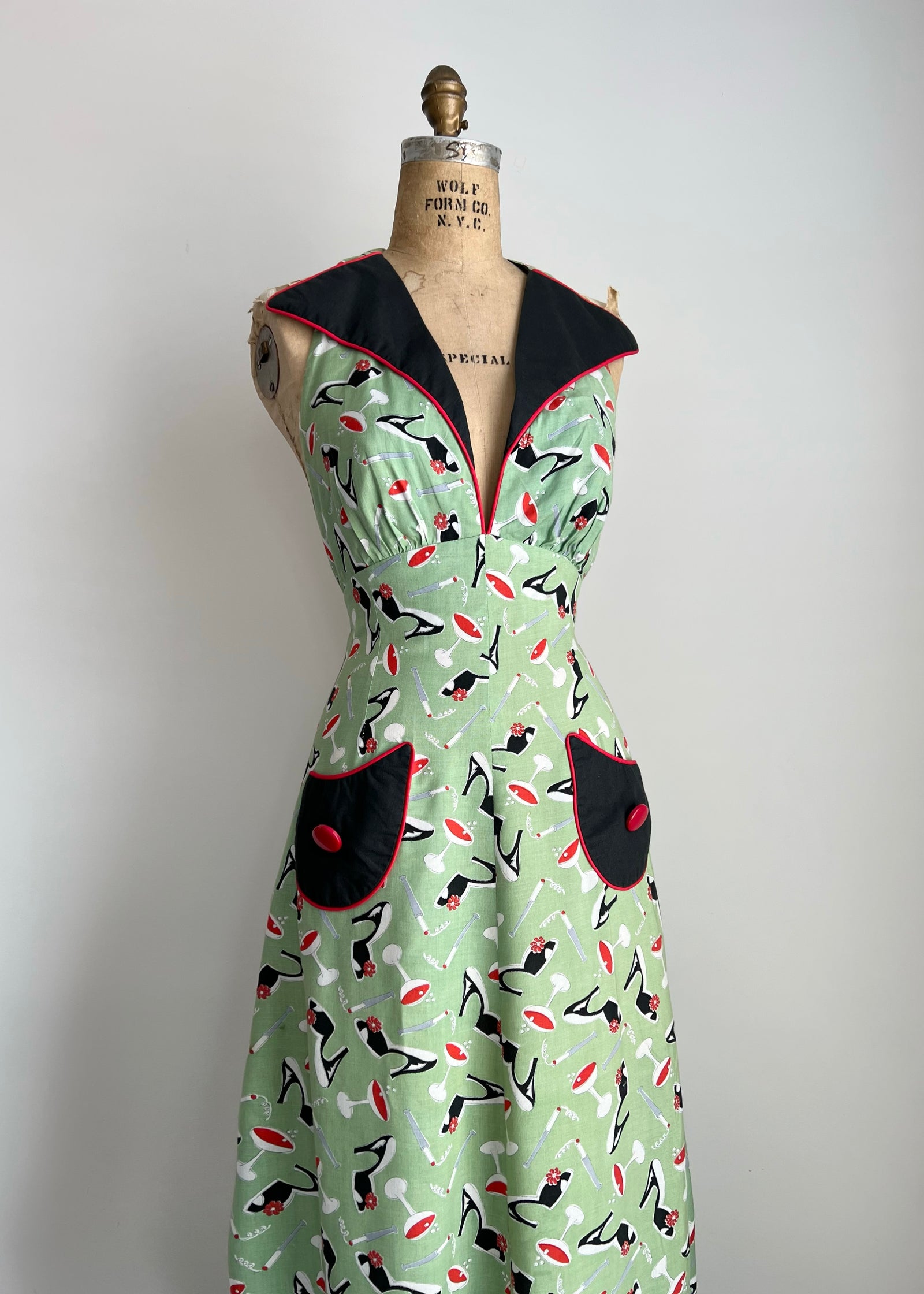 1970 Novelty Print Halter Maxi Dress MEDIUM
