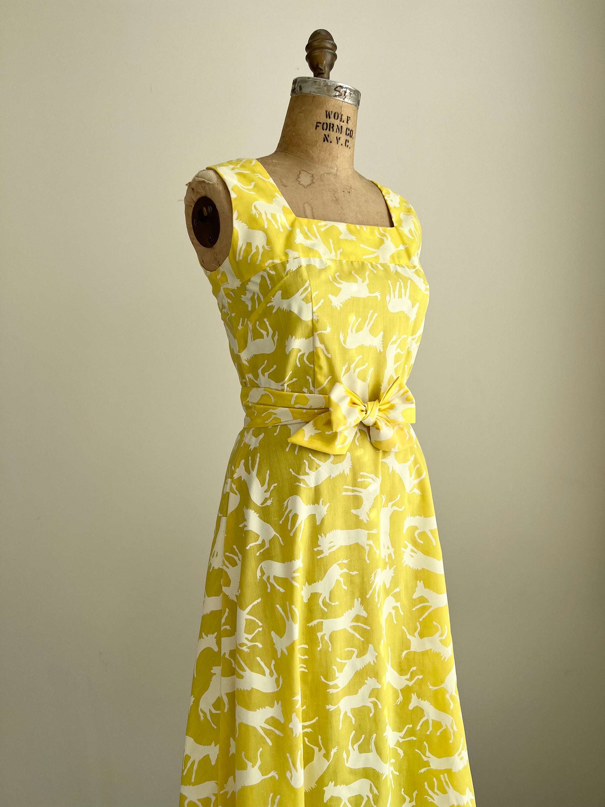 1960s Yellow Donkey Novelty Dress SMALL