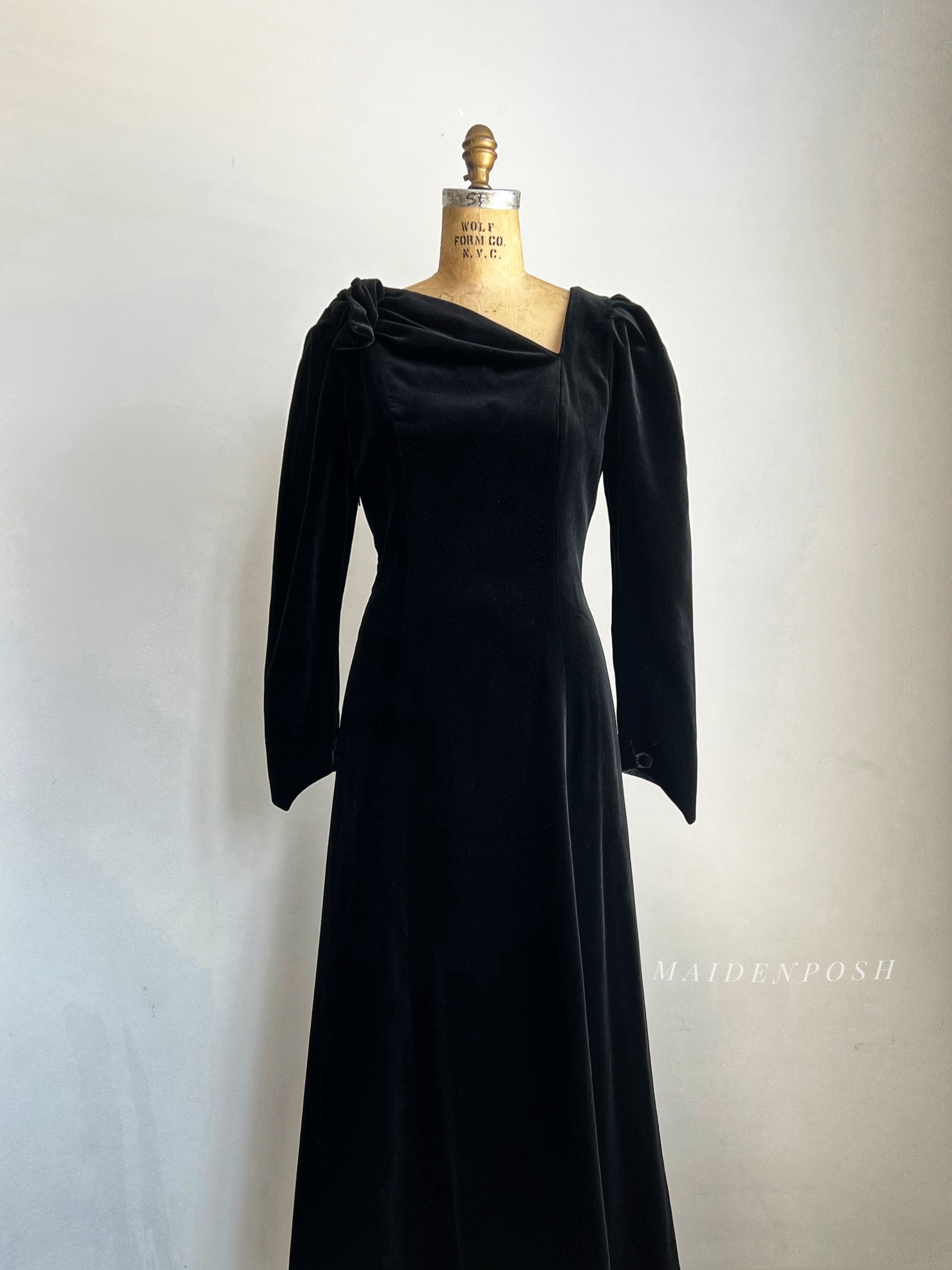 1980s Laura Ashley Velvet Black Gown MEDIUM