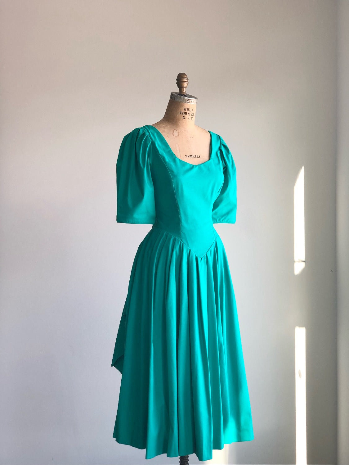 1980s Laura Ashley Kelly Green Dress UK12 US10 M/L