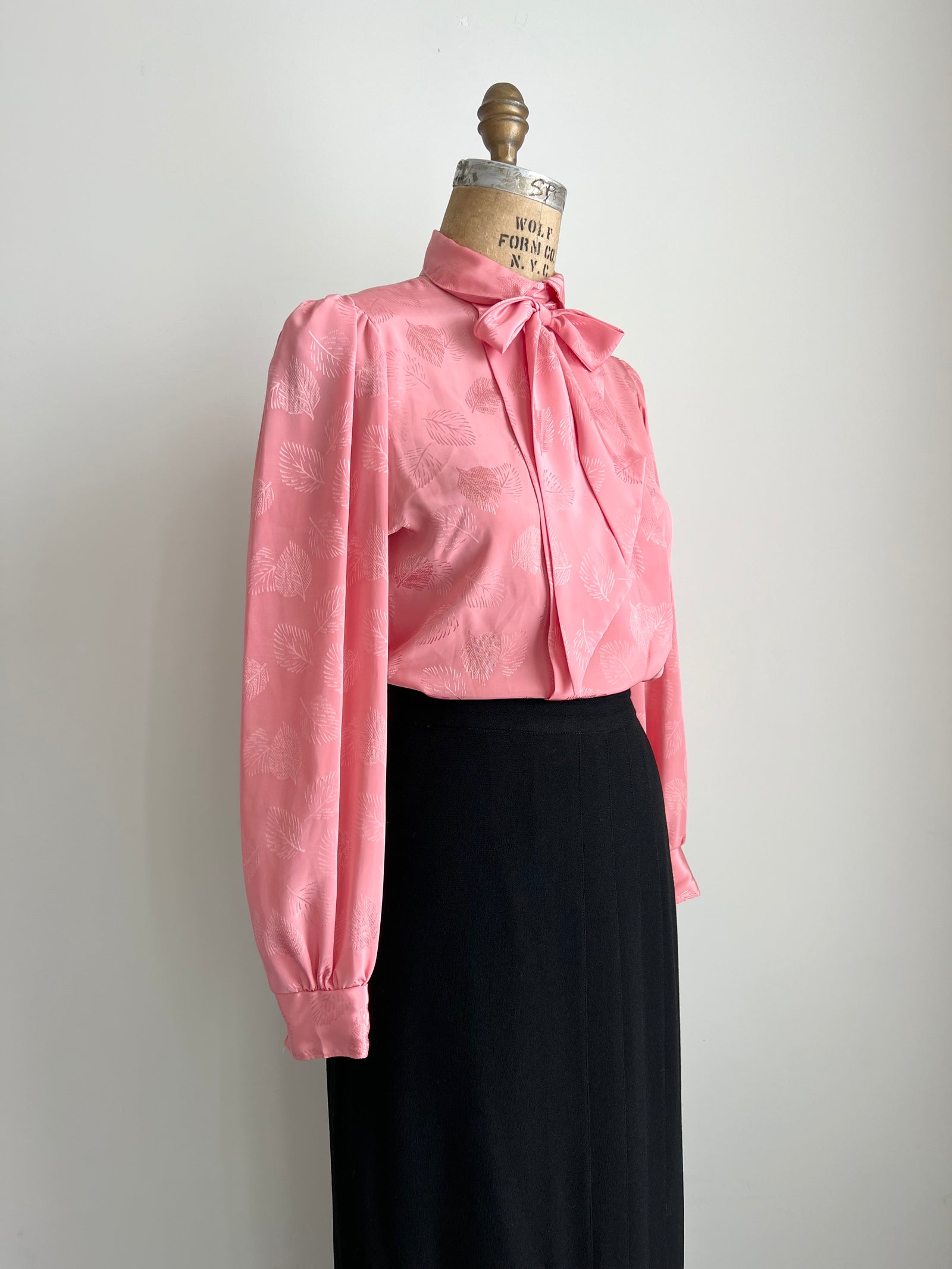 1980s Pink Leaf Etched Blouse Size 6