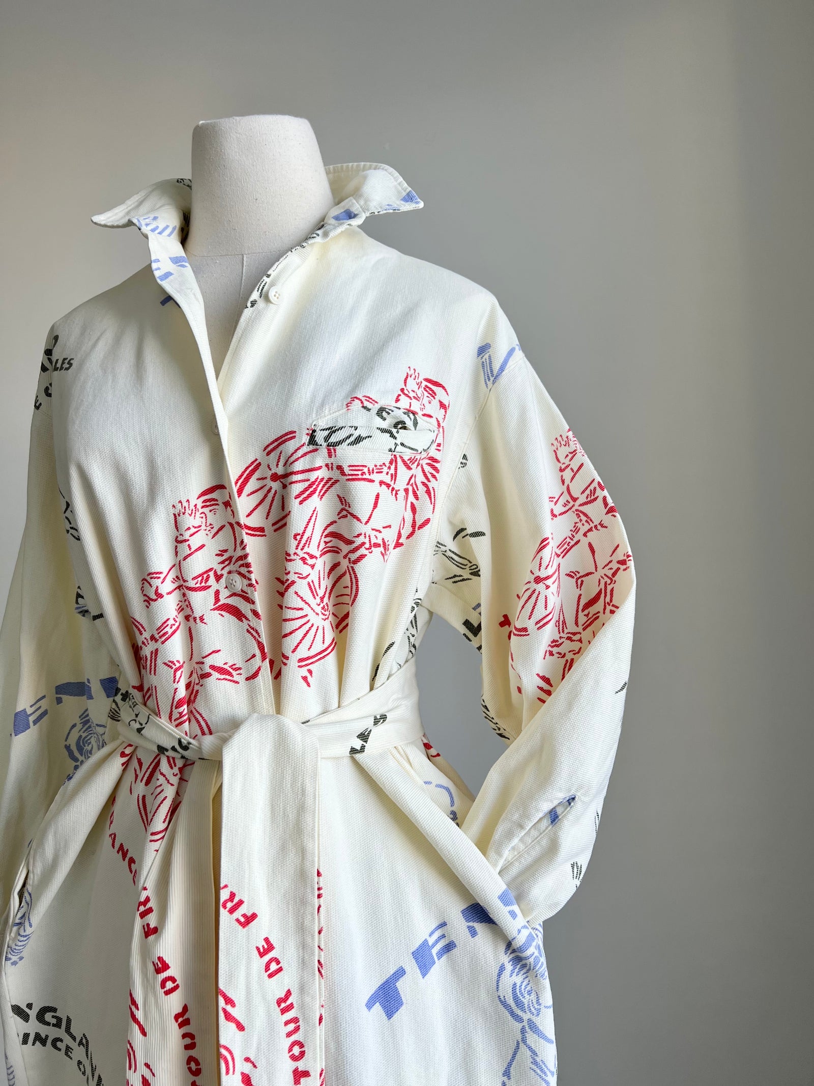 1980s Anne Cole Cotton Denim Jumpsuit with Tour De France, Prince of Walces Horseback Rider, and Tennis Prints