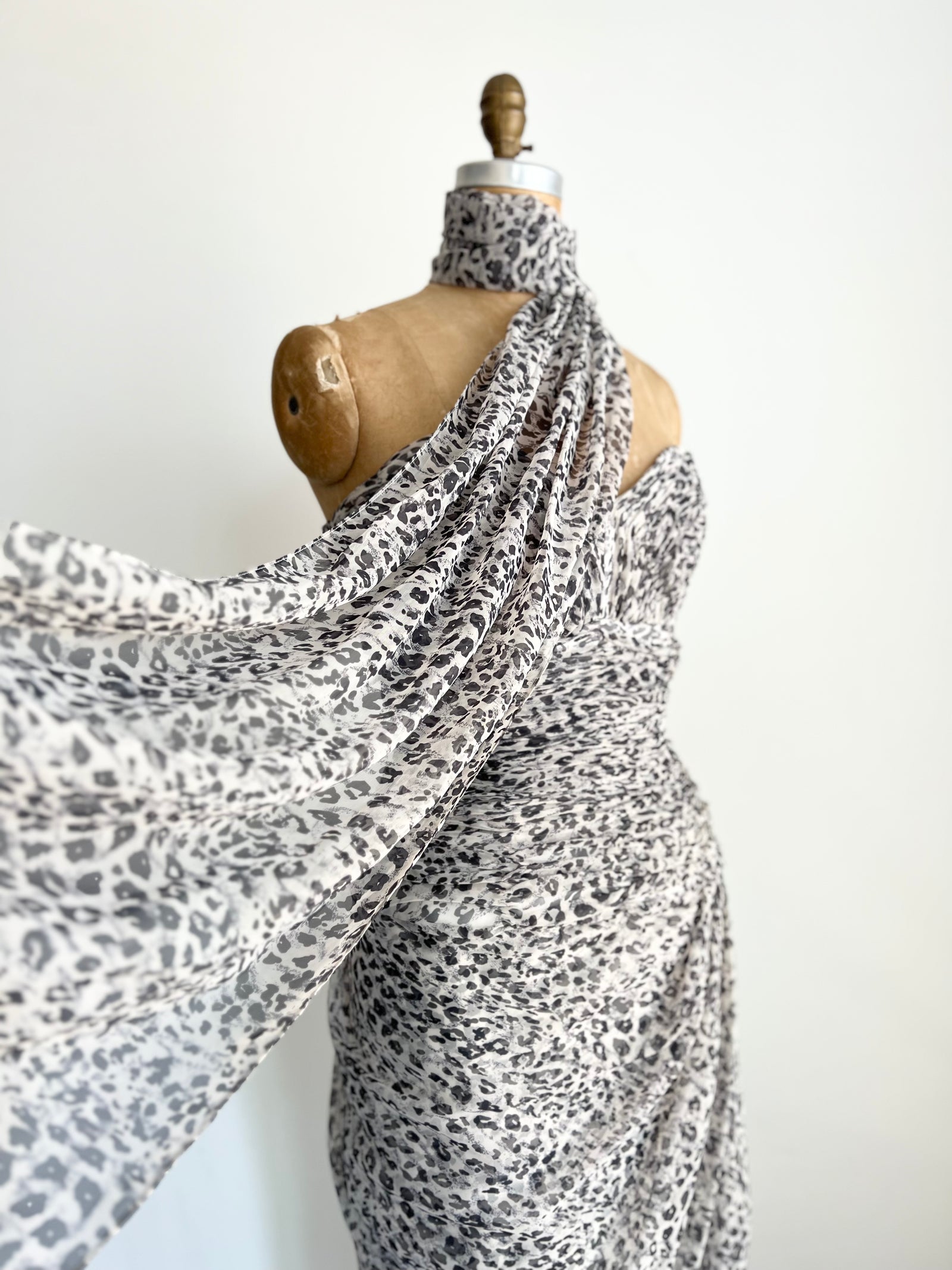 1960s Victor Costa Lepard Print Dress with Matching Shawl MEDIUM