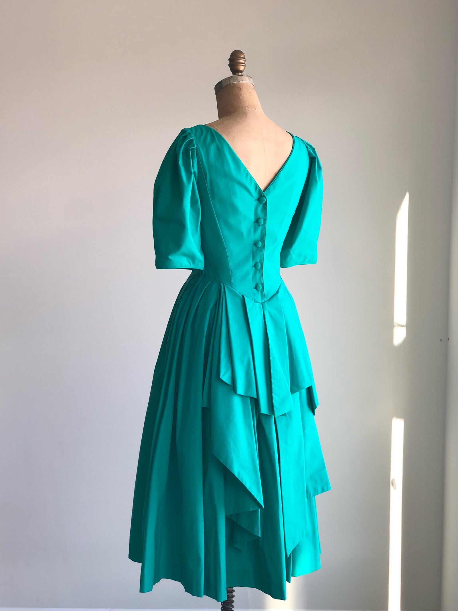 1980s Laura Ashley Kelly Green Dress UK12 US10 M/L