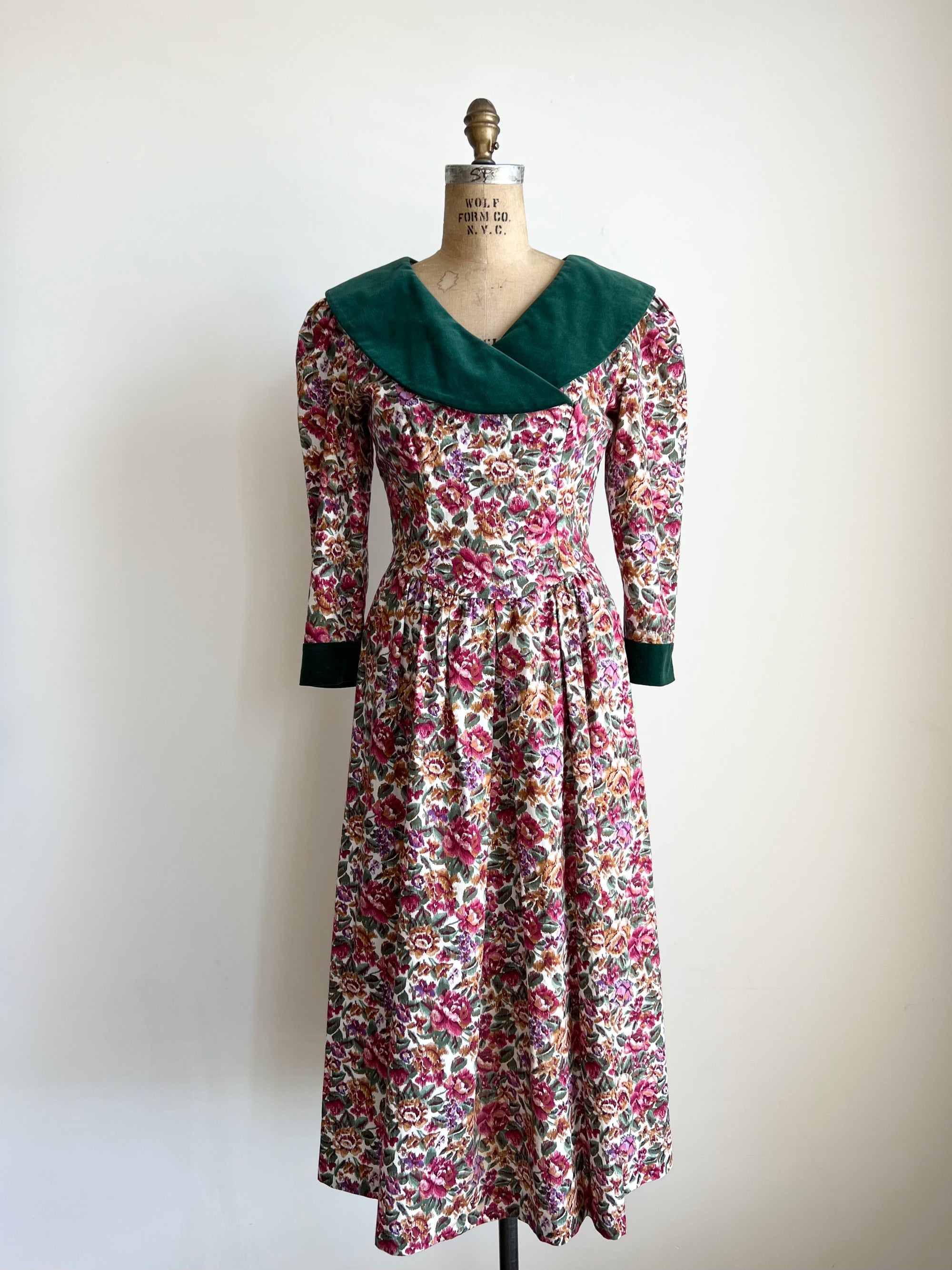 1980s Lans Original Floral Print Dress S/M
