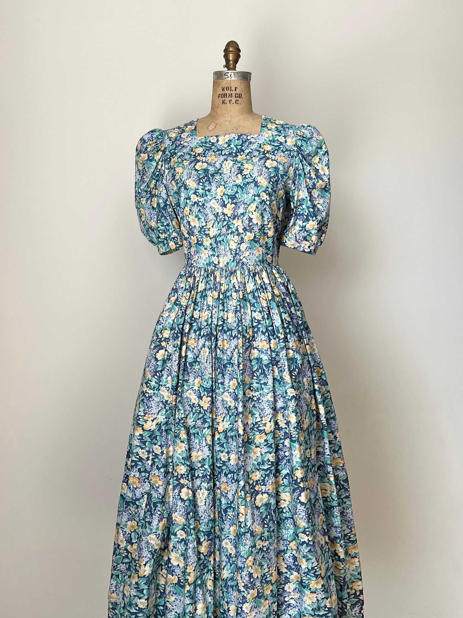 1980s Laura Ashley Blue Floral Cottagecore Dress MEDIUM