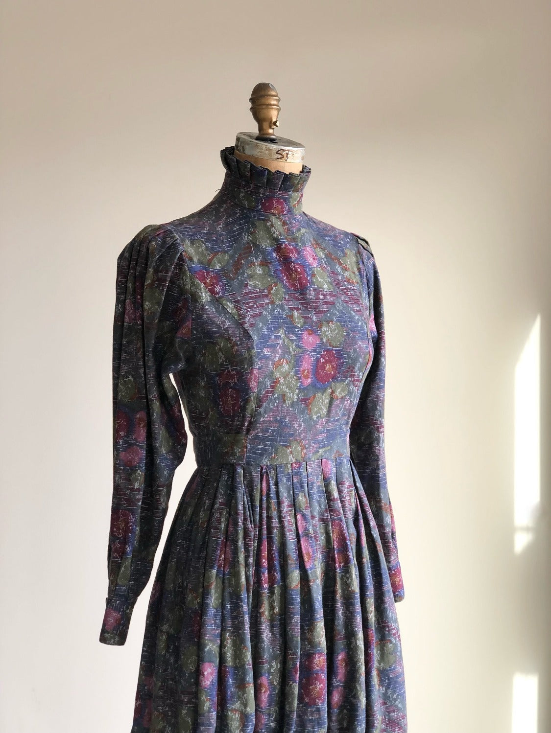 1980s Laura Ashley High Neck Prairie Midi Dress UK8 US6