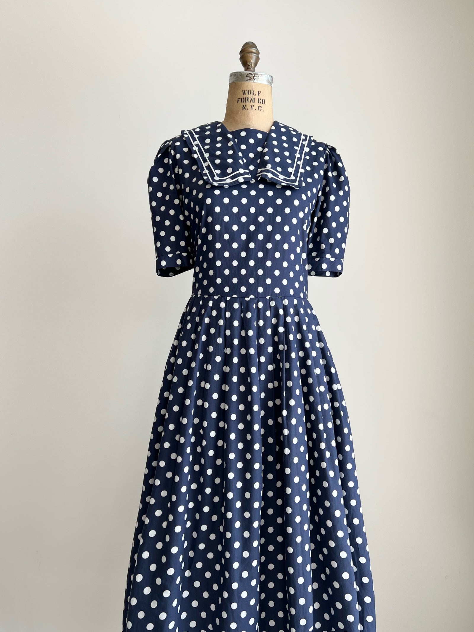 1980s Vintage Laura Ashley Polka Dot Maxi Sailor Dress MEDIUM