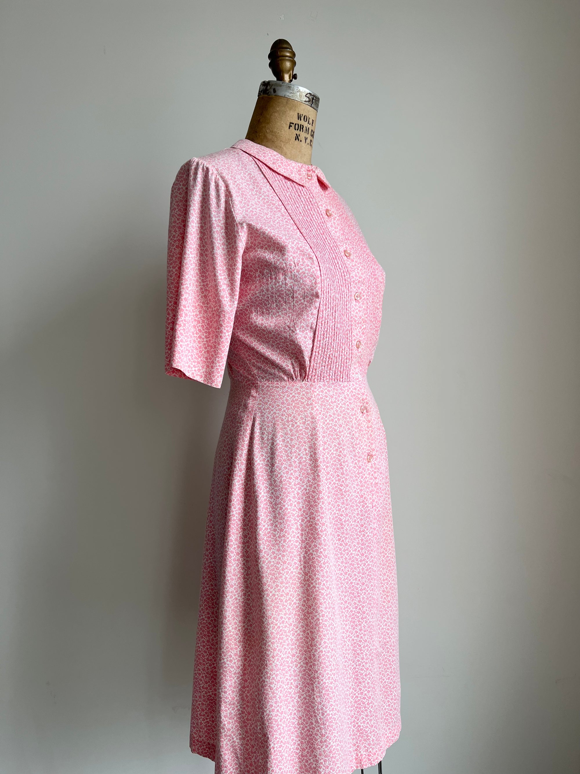 1950s Lady Bird Pink Floral Print Dress MEDIUM