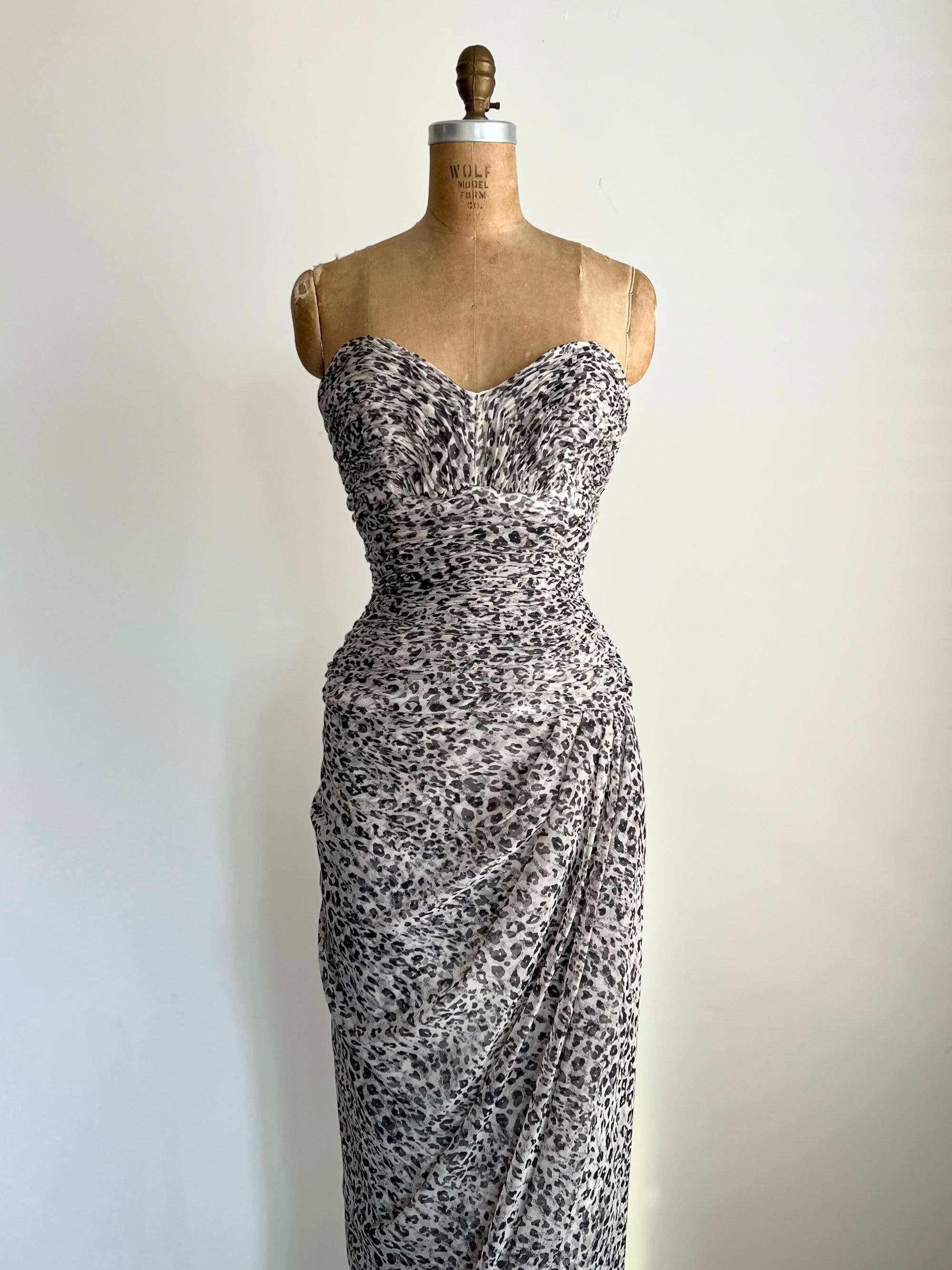 1960s Victor Costa Lepard Print Dress with Matching Shawl MEDIUM