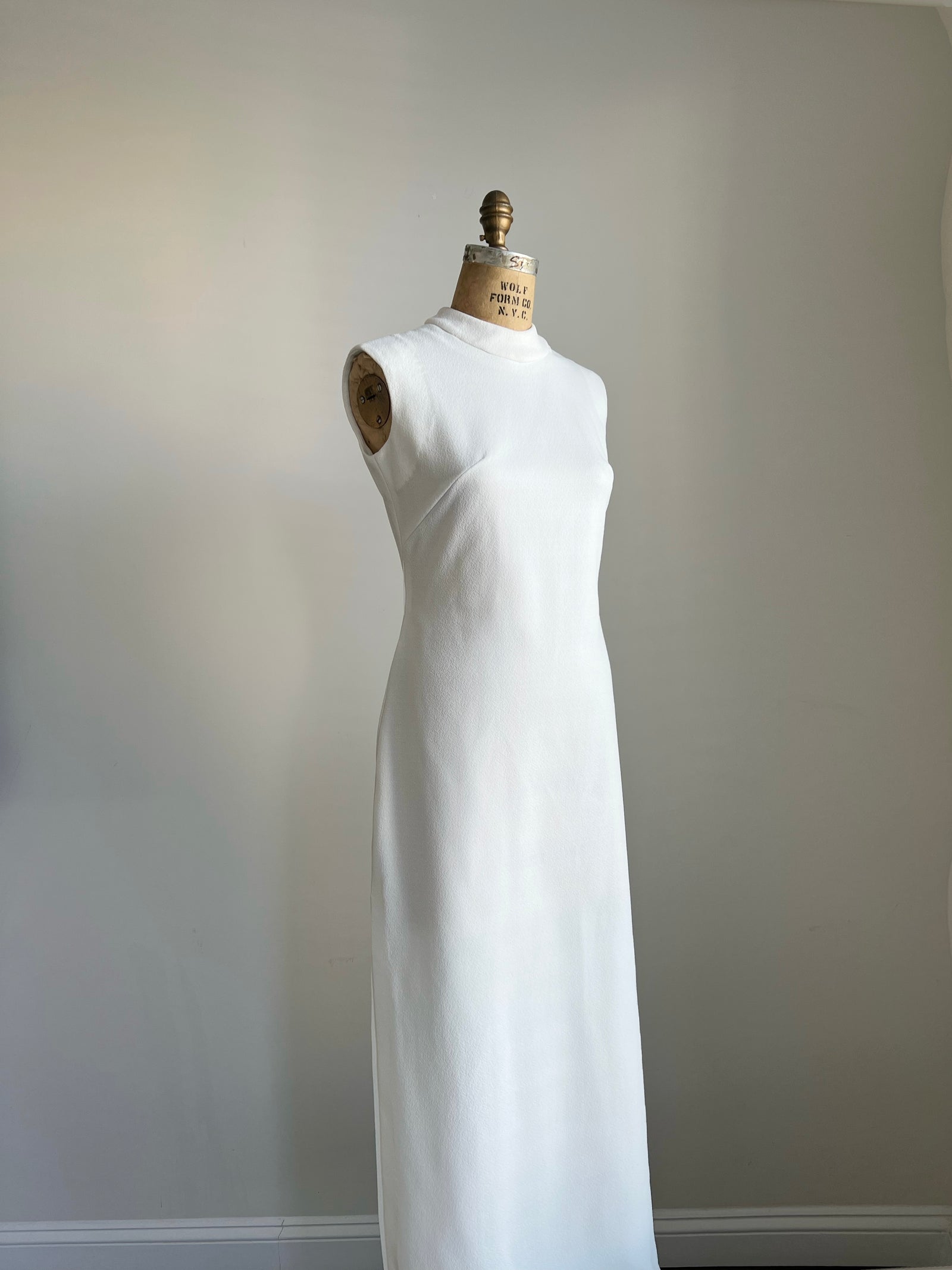 1960s Paul of California White Highneck Maxi Dress M/L
