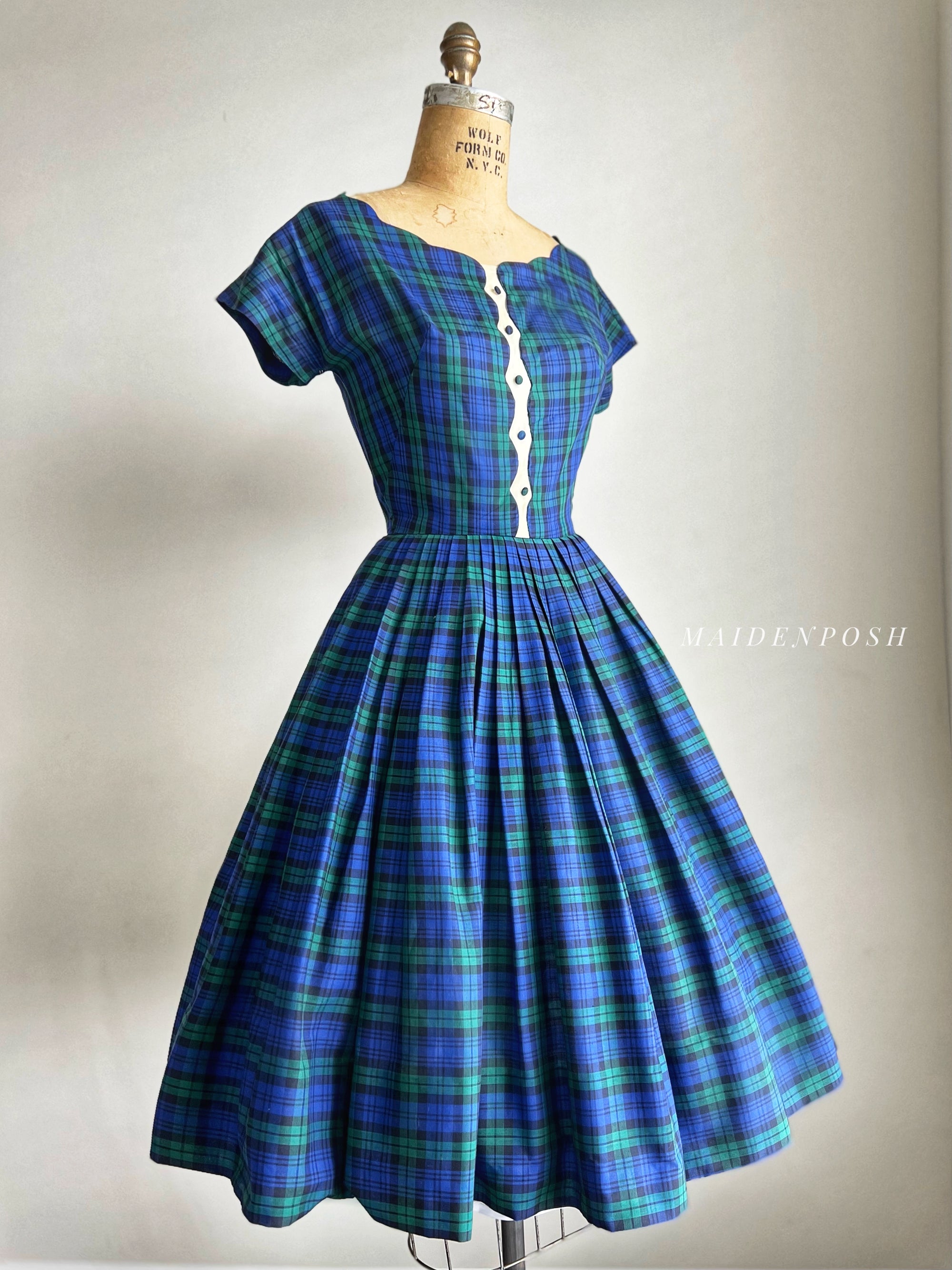 1950s Cotton Plaid Dress SMALL