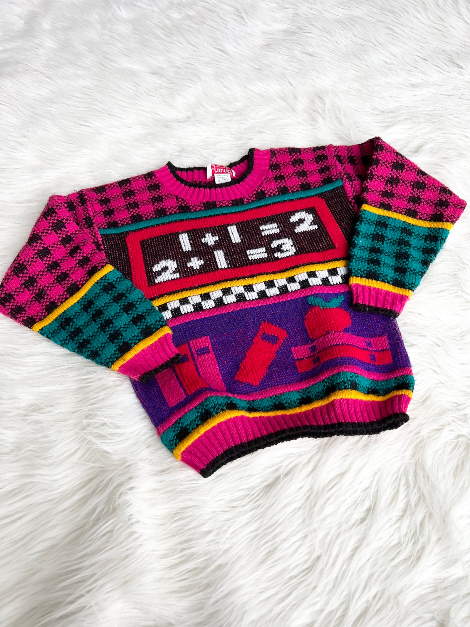 1980s Colorful School Girls Sweater 6x