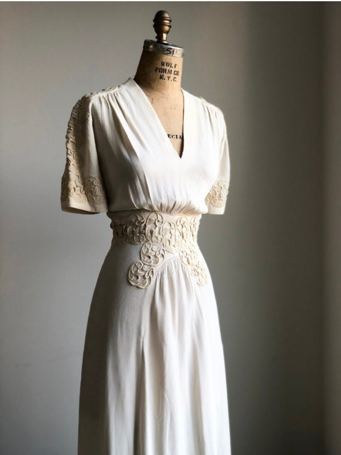 1930s 40s Vintage Maxi Ivory Dress M/L