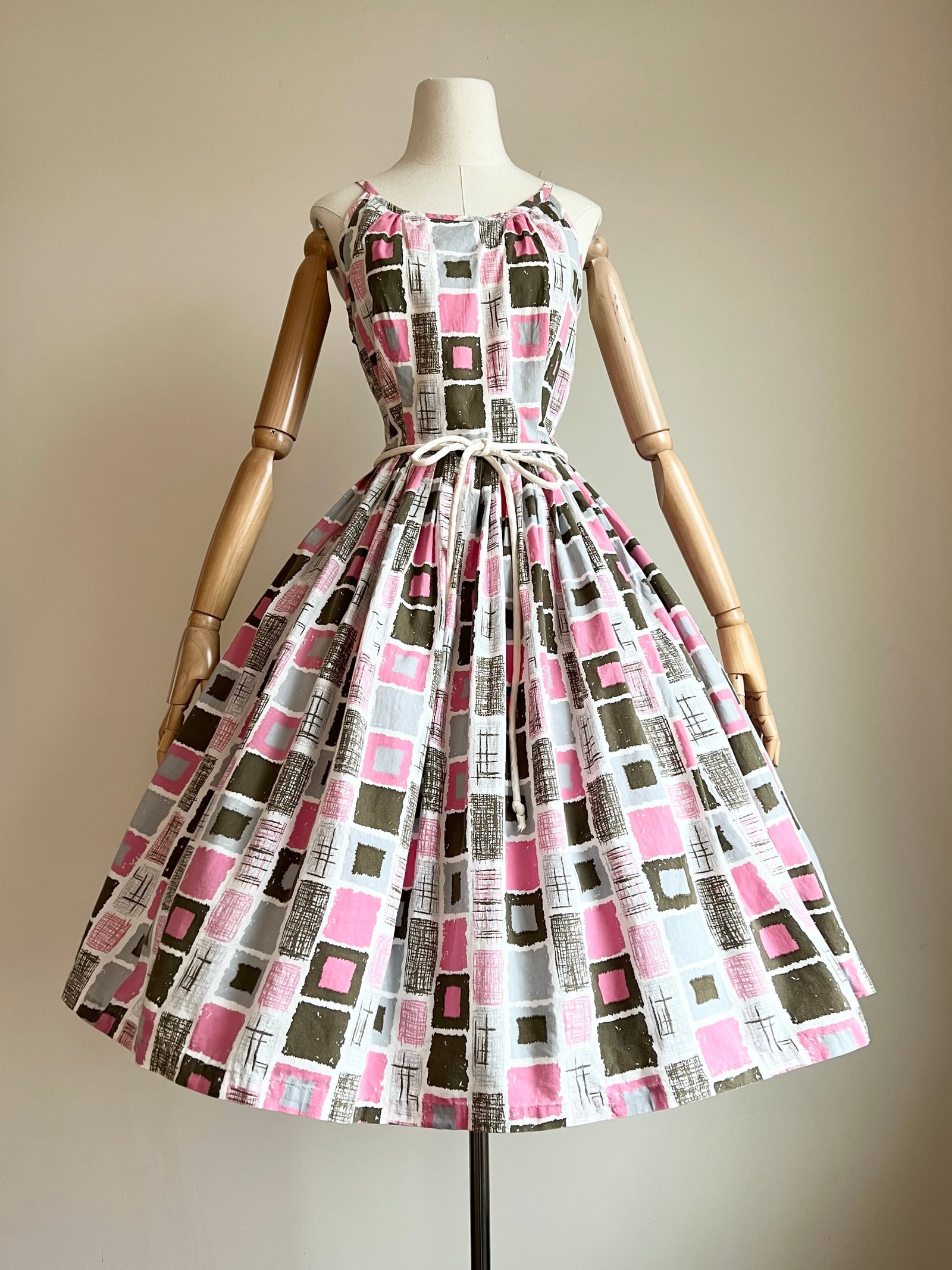 1950s Geometric Pattern Dress MEDIUM