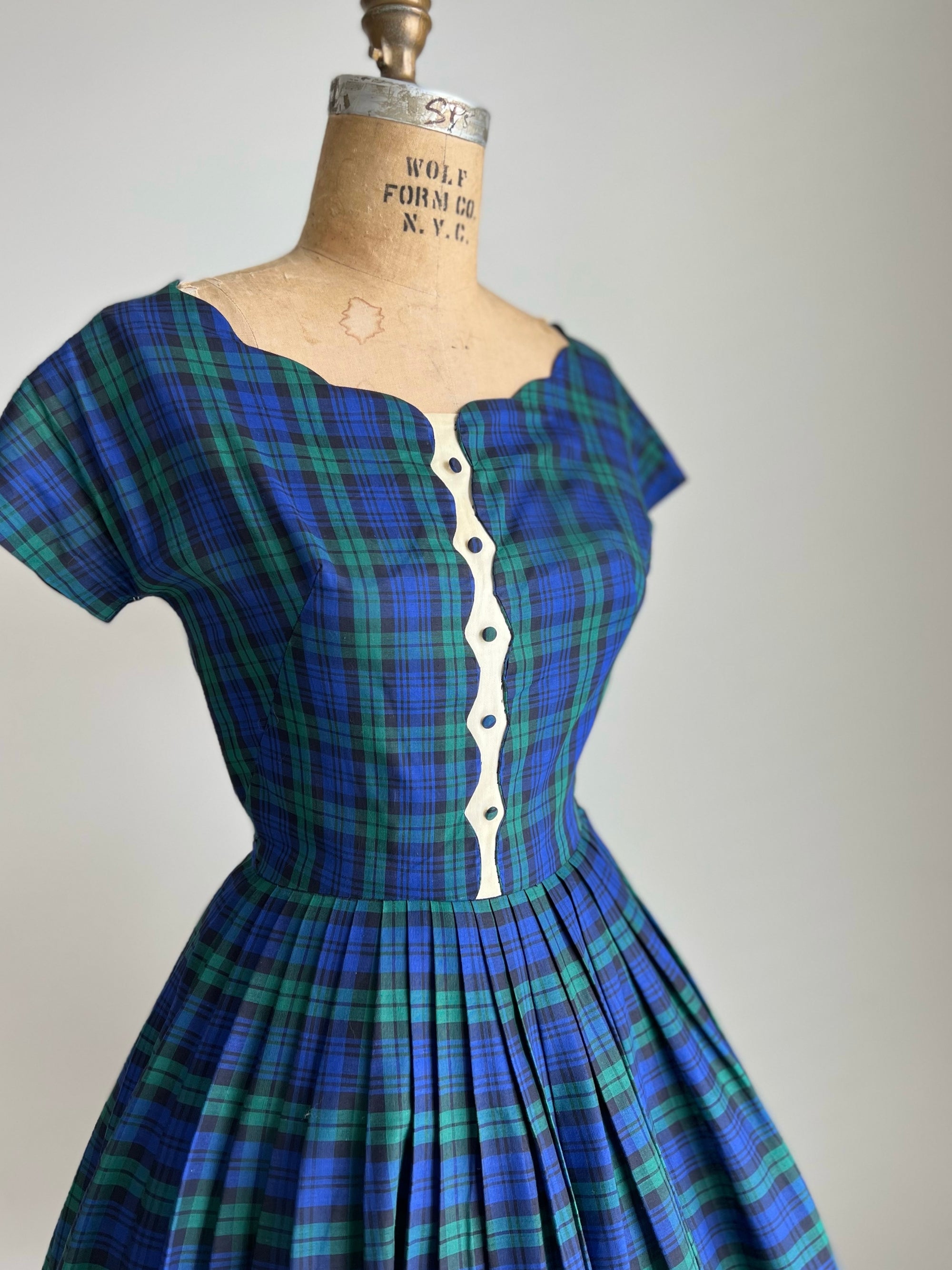 1950s Cotton Plaid Dress SMALL