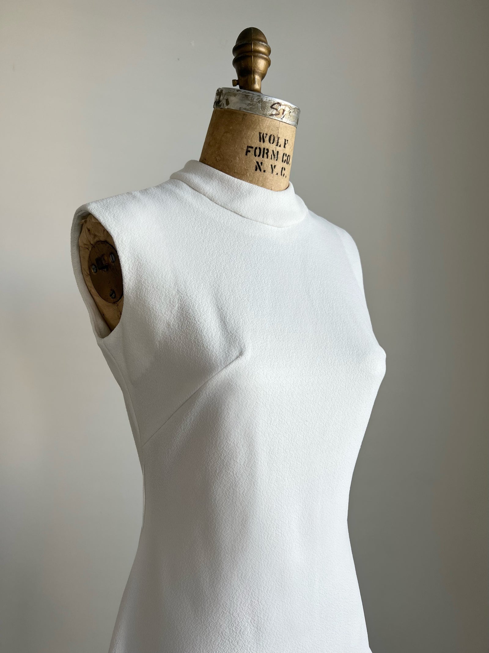 1960s Paul of California White Highneck Maxi Dress M/L