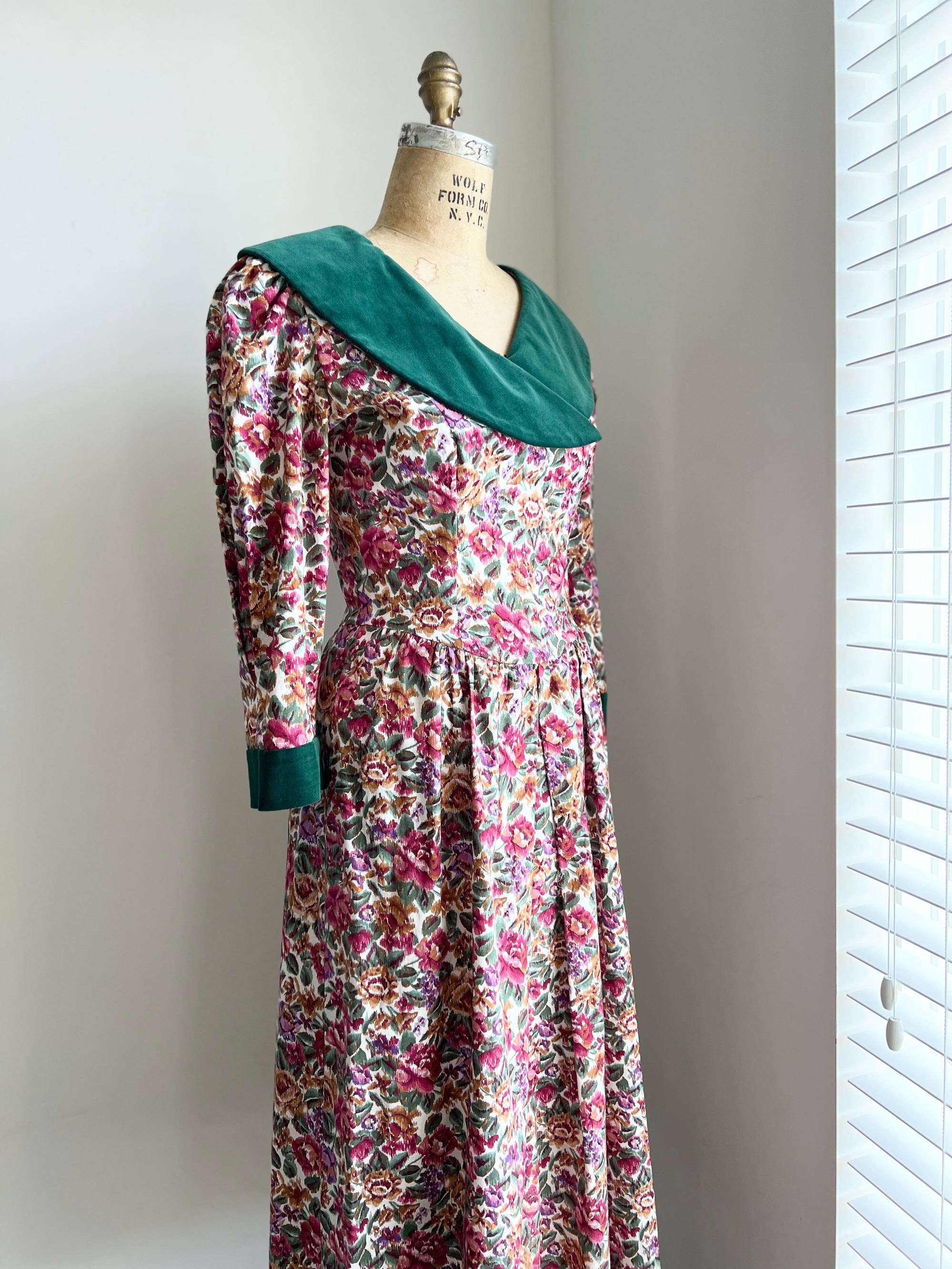 1980s Lans Original Floral Print Dress S/M